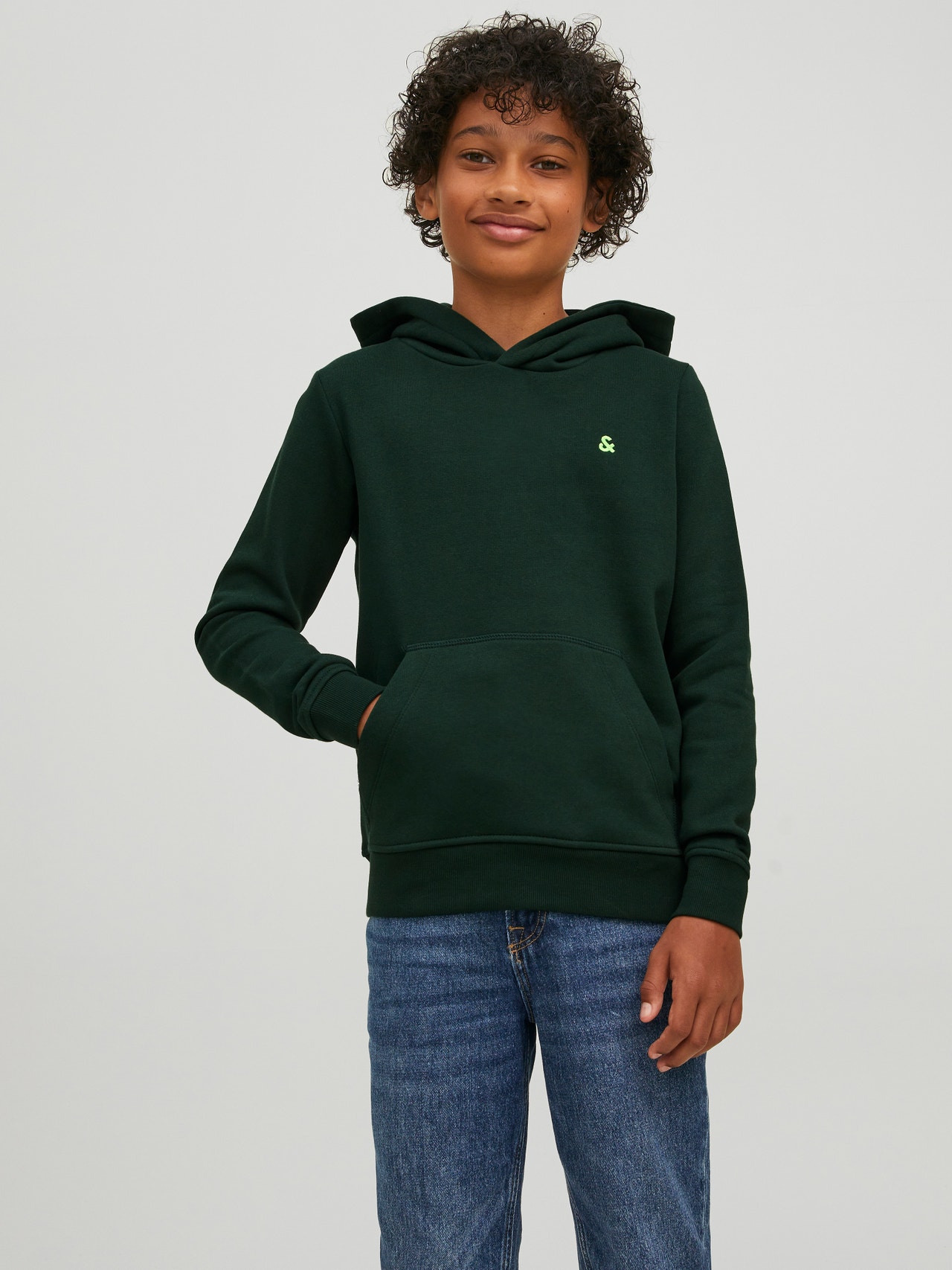ønske Thicken Intim Ensfarvet Hættetrøje Til drenge | Mørkegrøn | Jack & Jones®