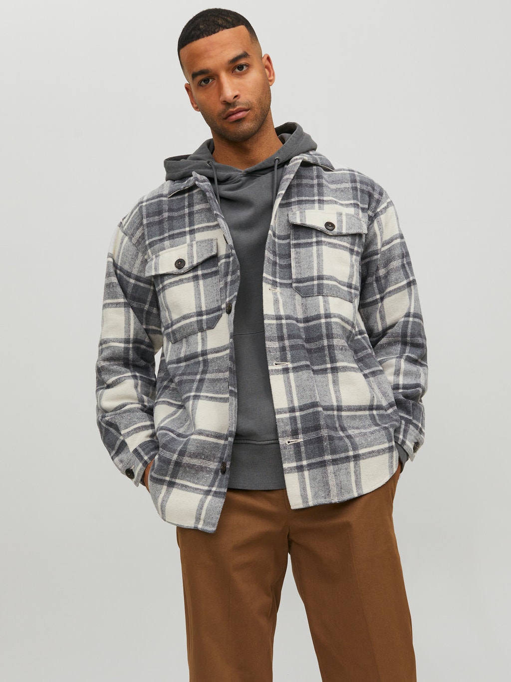 Checked Overshirt | Medium Grey | Jack & Jones®