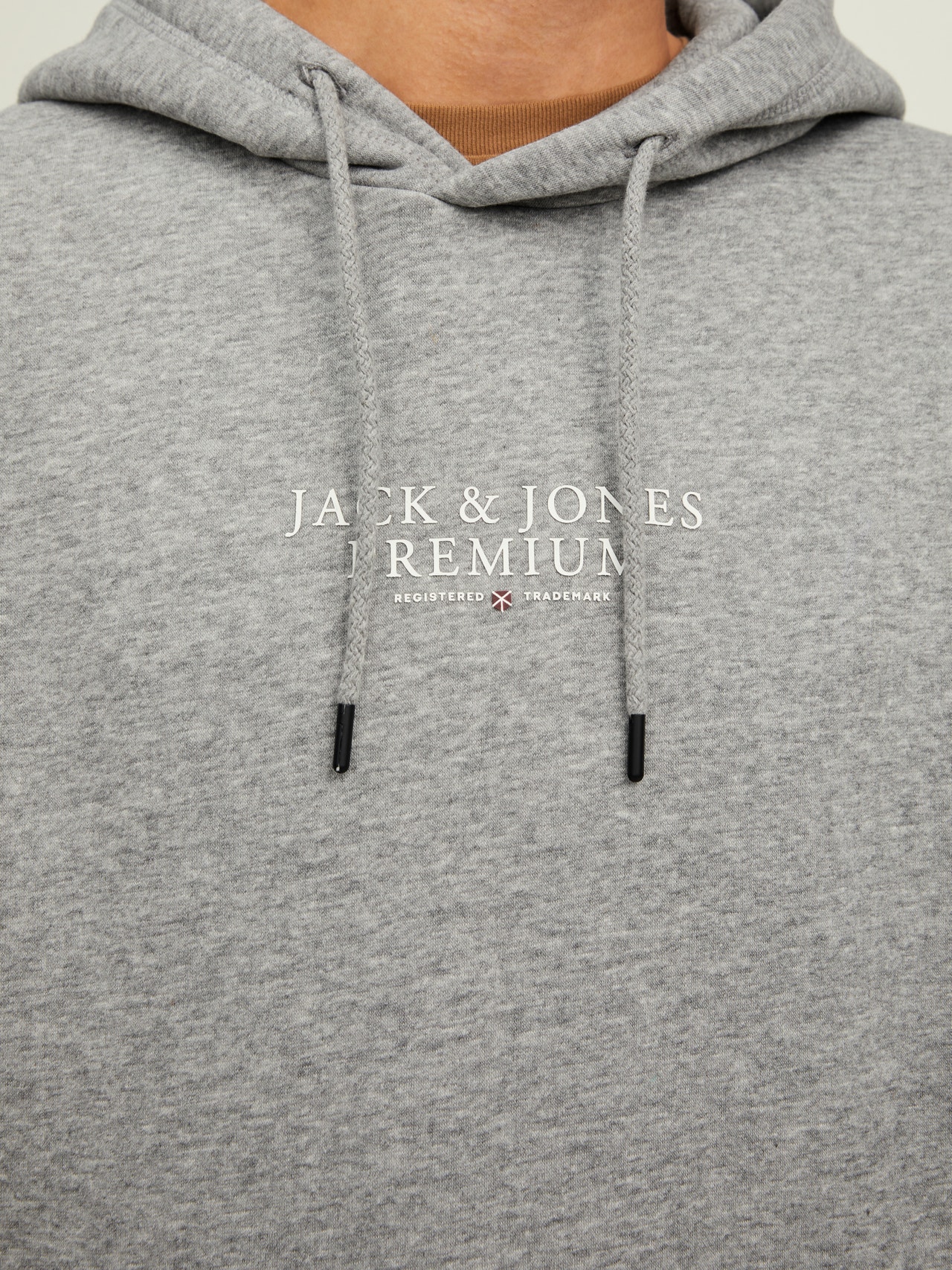 Jack & Jones Logo Hoodie -Light Grey Melange - 12216335