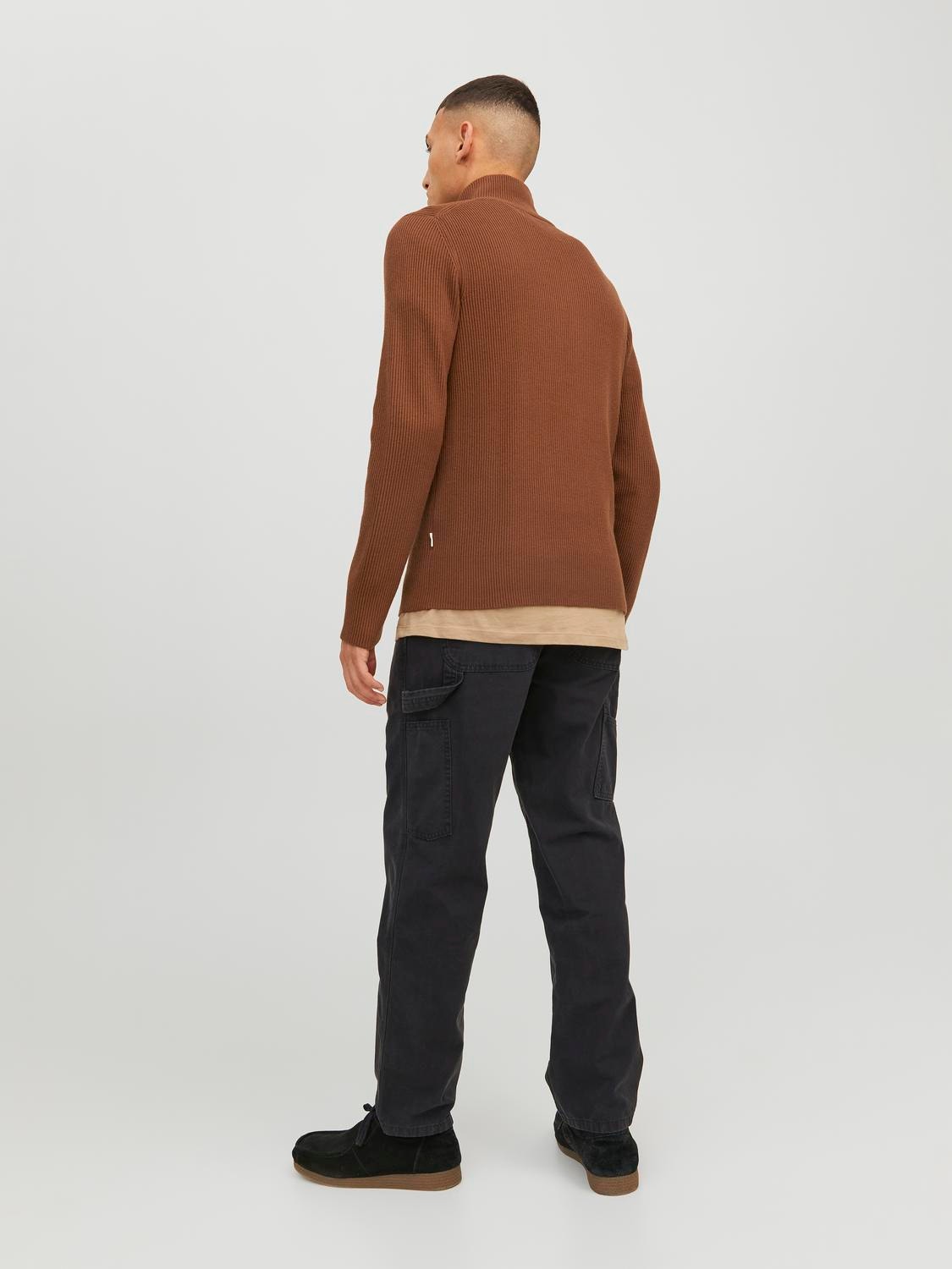 Jack & Jones Enfärgat Stickad tröja med halv dragkedja -Cambridge Brown - 12216768
