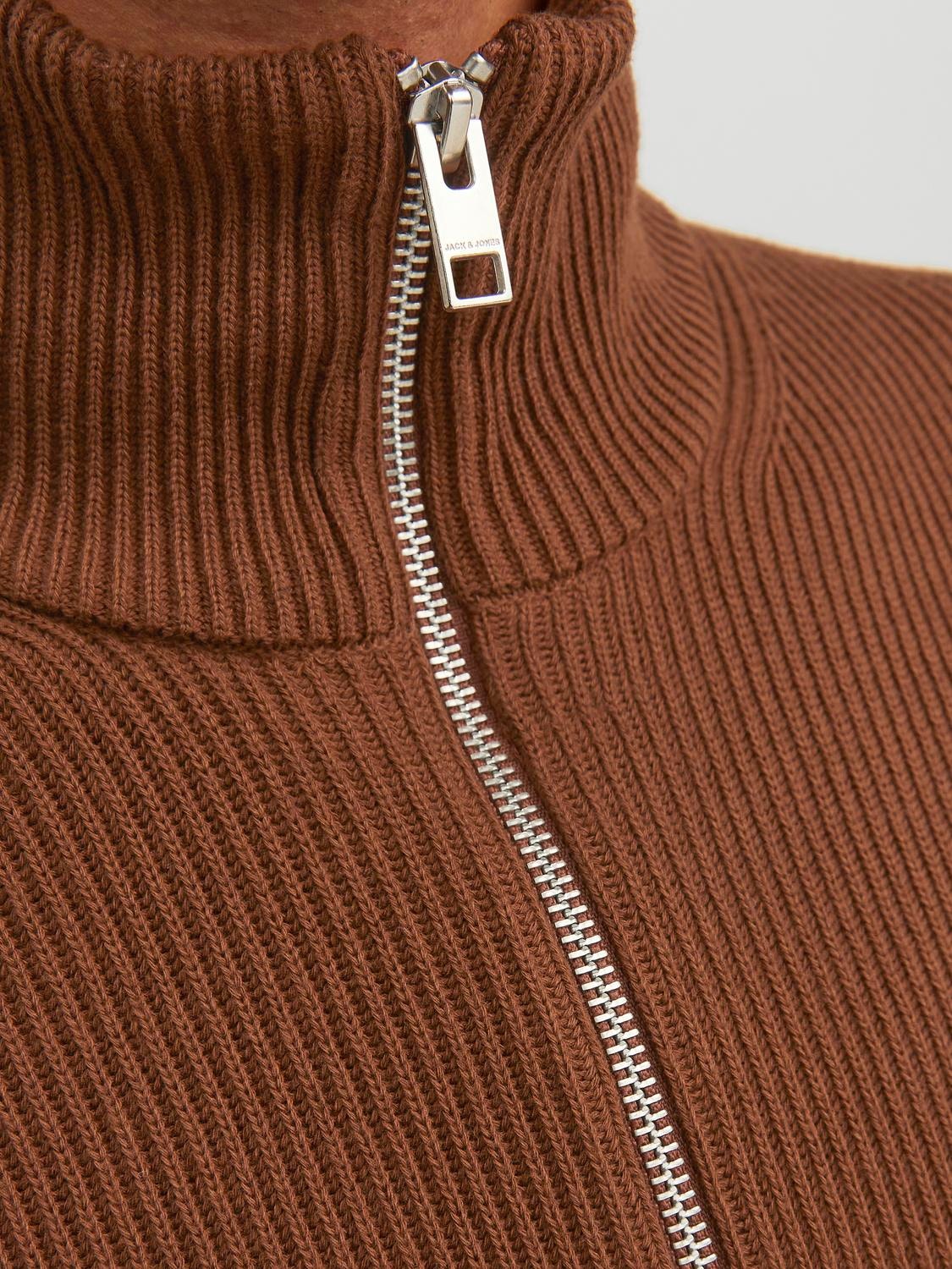 Jack & Jones Enfärgat Stickad tröja med halv dragkedja -Cambridge Brown - 12216768