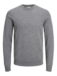 Jack & Jones Enfärgat Crewneck Stickad tröja -Grey Melange - 12216817