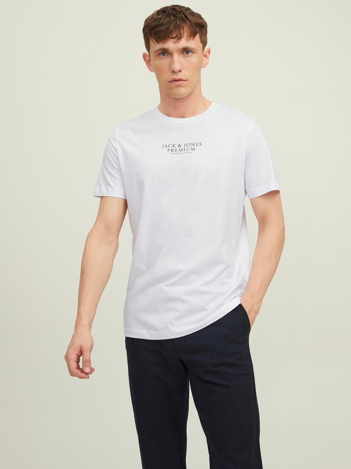 Jack & Jones Logo Crew neck T-shirt -White - 12217167