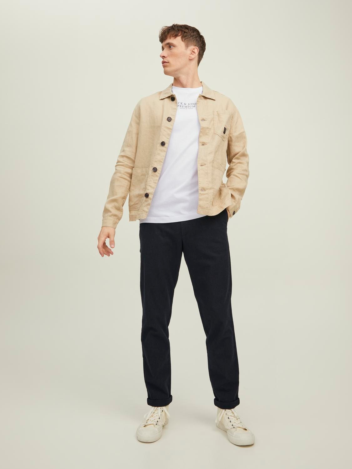 Jack & Jones Logo Ümmargune kaelus T-särk -White - 12217167