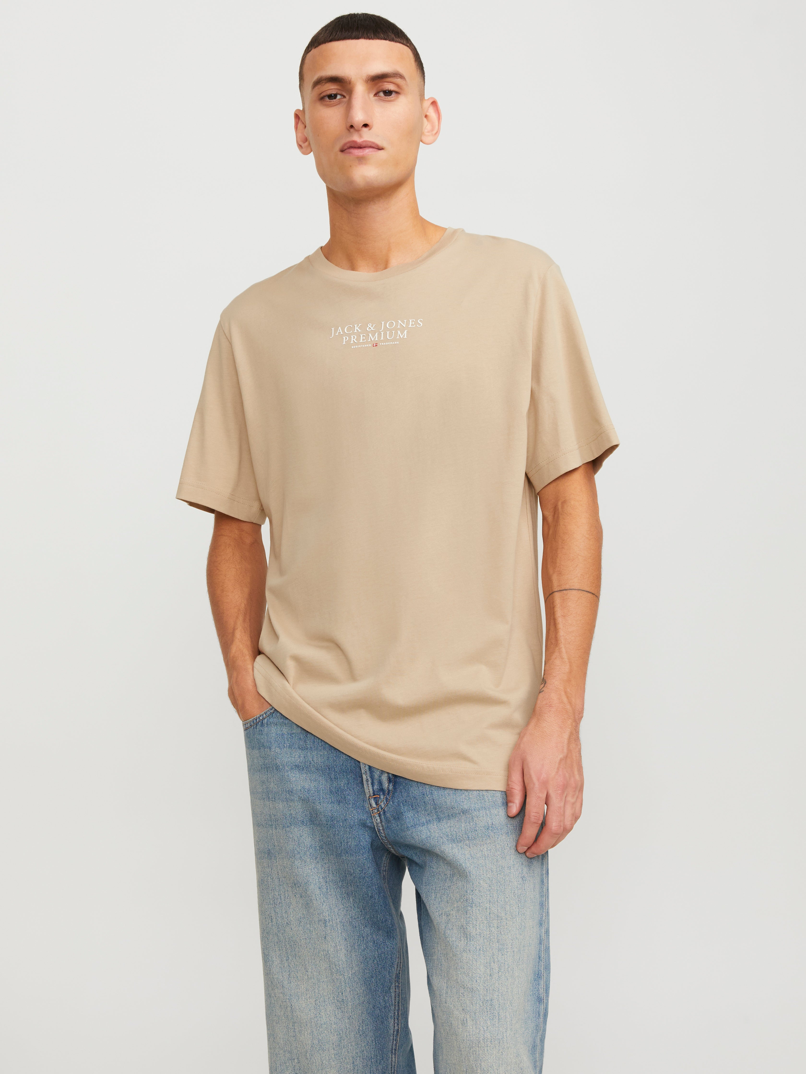 Logo Rundhals T-shirt | Beige | Jack & Jones®