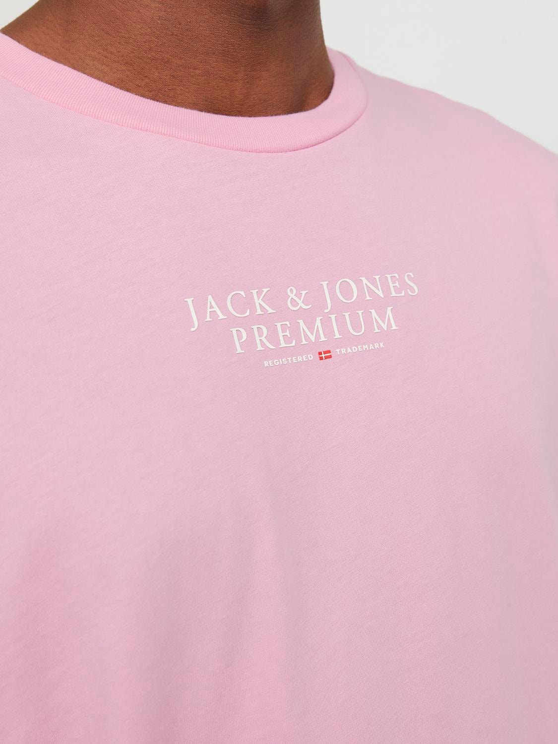Jack & Jones Logo Ümmargune kaelus T-särk -Prism Pink - 12217167
