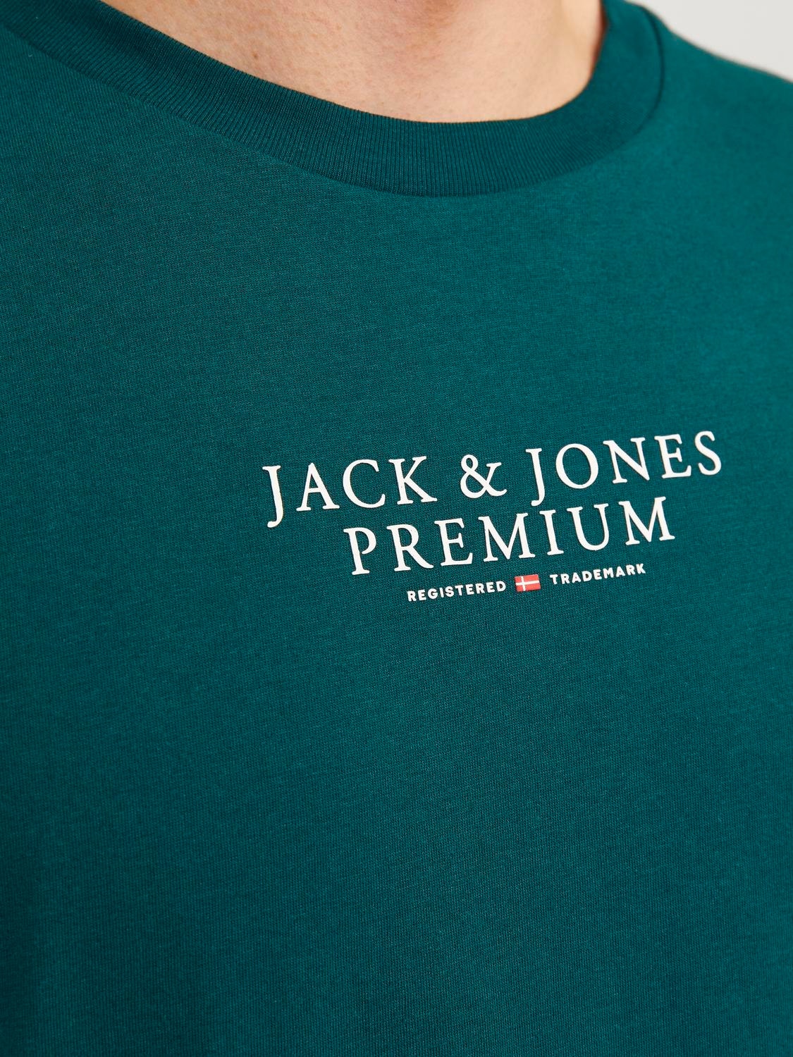 Jack & Jones Logo Ümmargune kaelus T-särk -Deep Teal - 12217167