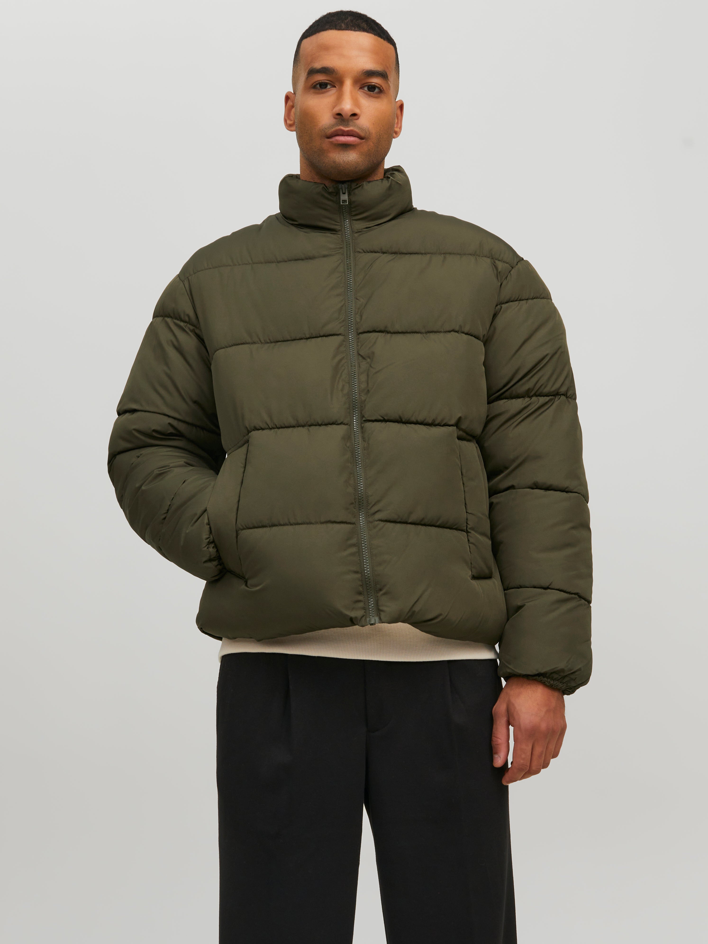 High neck Puffer Jacket | Dark Green 