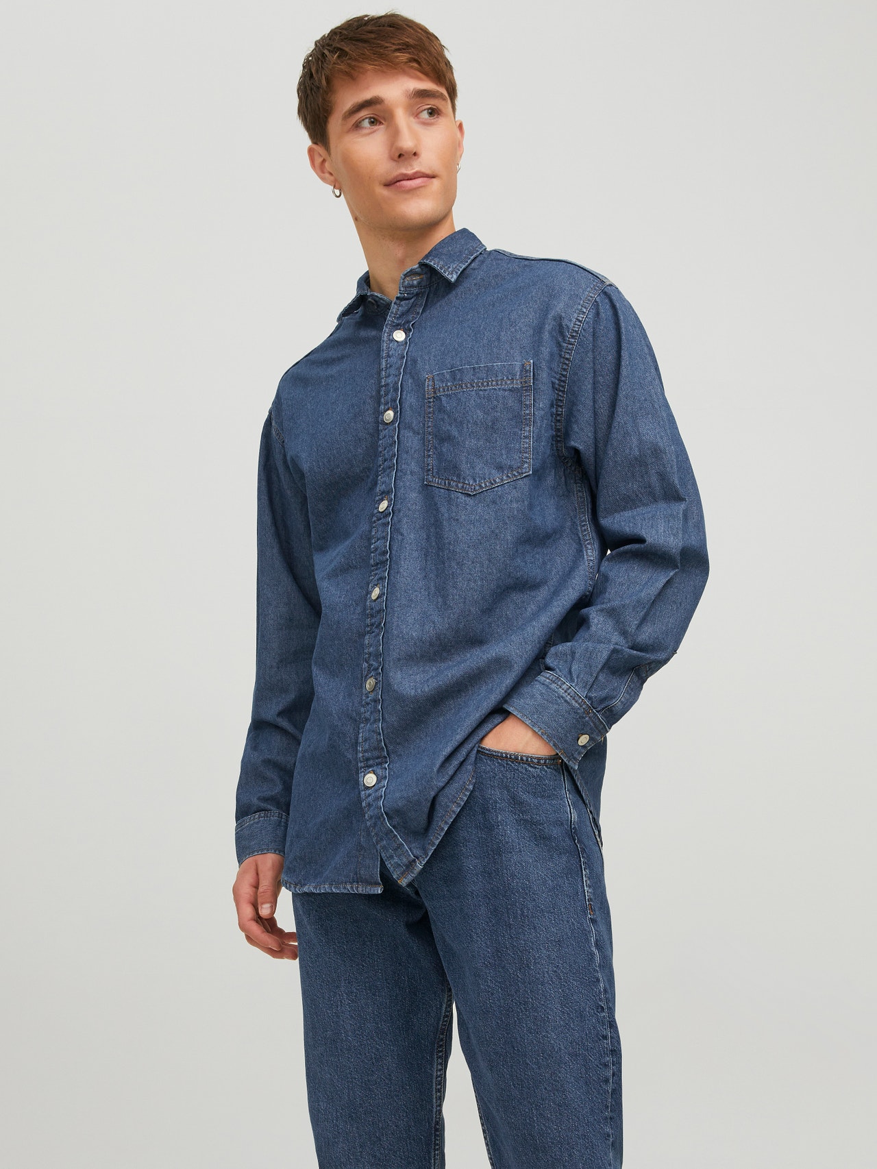 Jack & Jones Regular Fit Volnočasová košile -Dark Blue Denim - 12217980