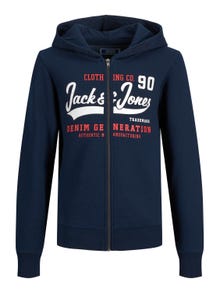 Jack & Jones Logó Cipzáras Kapucnis Pulóver Ifjúsági -Navy Blazer - 12218049