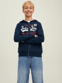 Jack & Jones Logó Cipzáras Kapucnis Pulóver Ifjúsági -Navy Blazer - 12218049