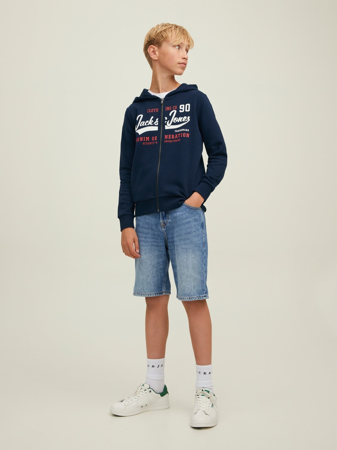 Jack & Jones Logó Cipzáras Kapucnis Pulóver Ifjúsági -Navy Blazer - 12218049