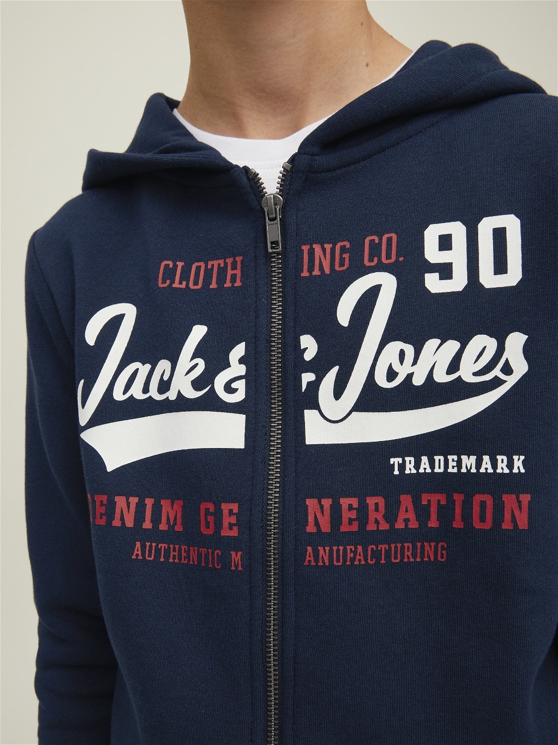 Jack & Jones Junior JJELOGO - Sudadera con cremallera - navy blazer  print/true red/white/azul marino 