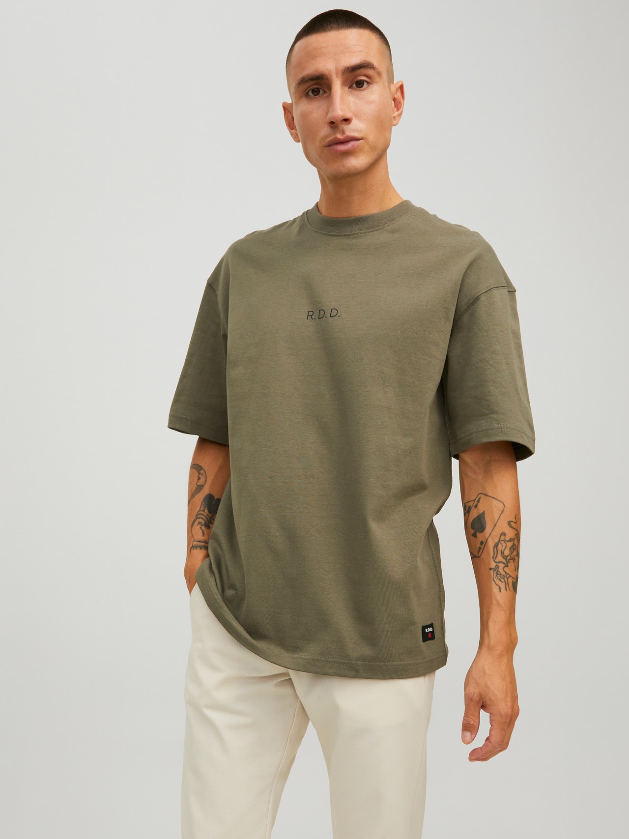 Jack & Jones RDD Logo O-hals T-skjorte -Dusty Olive - 12218239