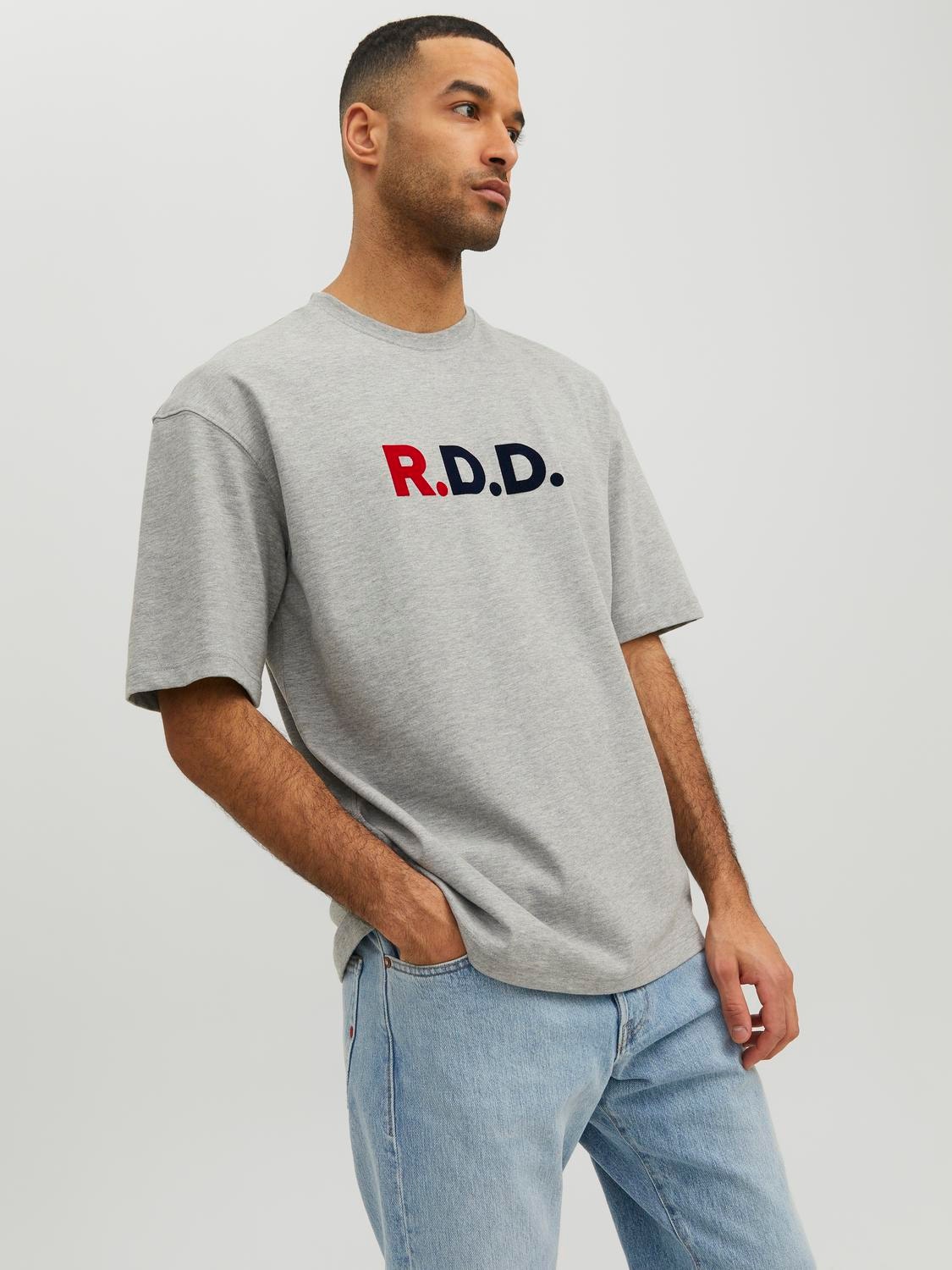 Jack & Jones RDD Logo Rundhals T-shirt -Light Grey Melange - 12218239