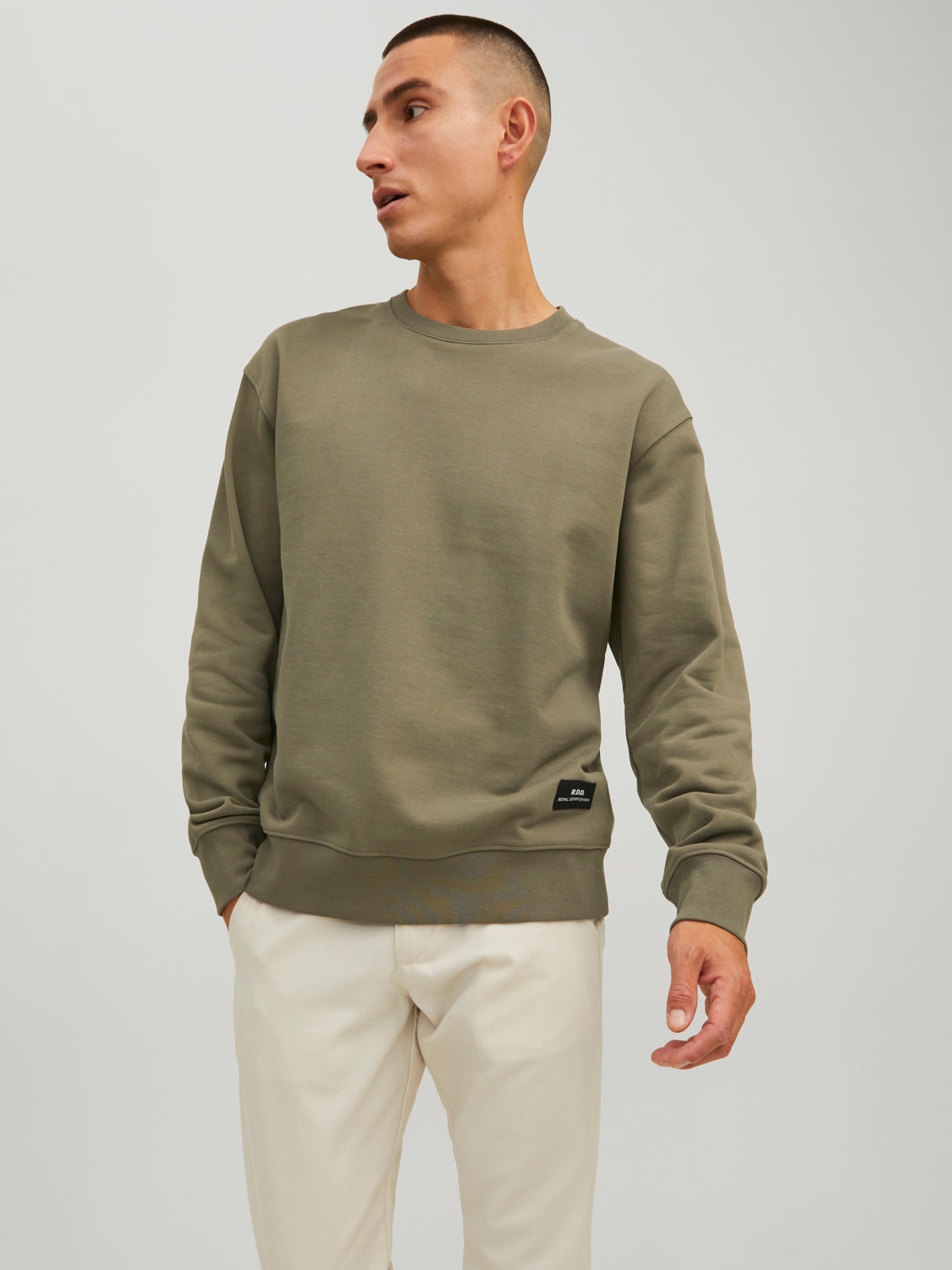 Jack & Jones RDD Gładki Bluza z okrągłym dekoltem -Dusty Olive - 12218242