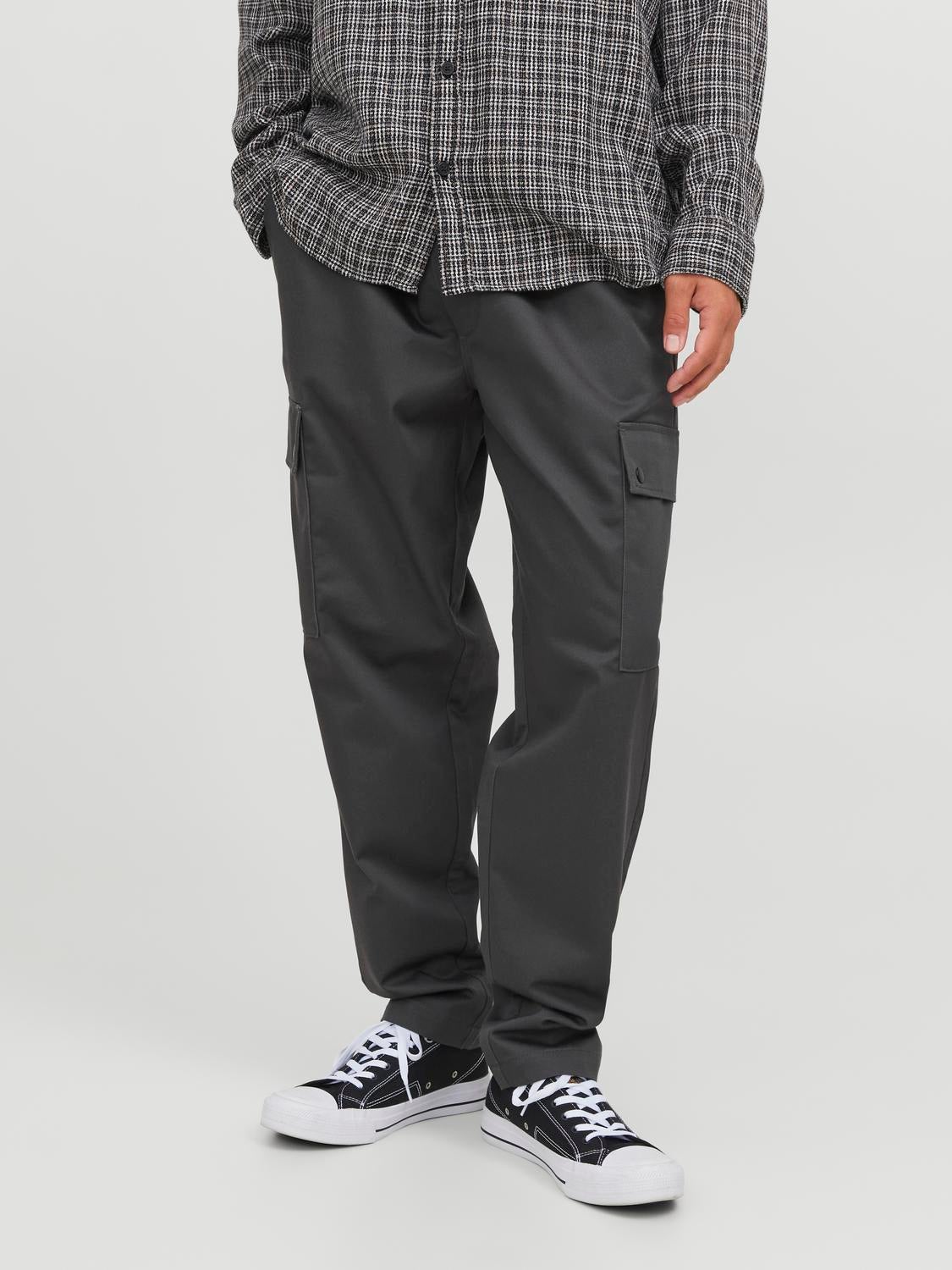 Breakbounce Grey Straight Fit Mid Rise Cargo Trousers