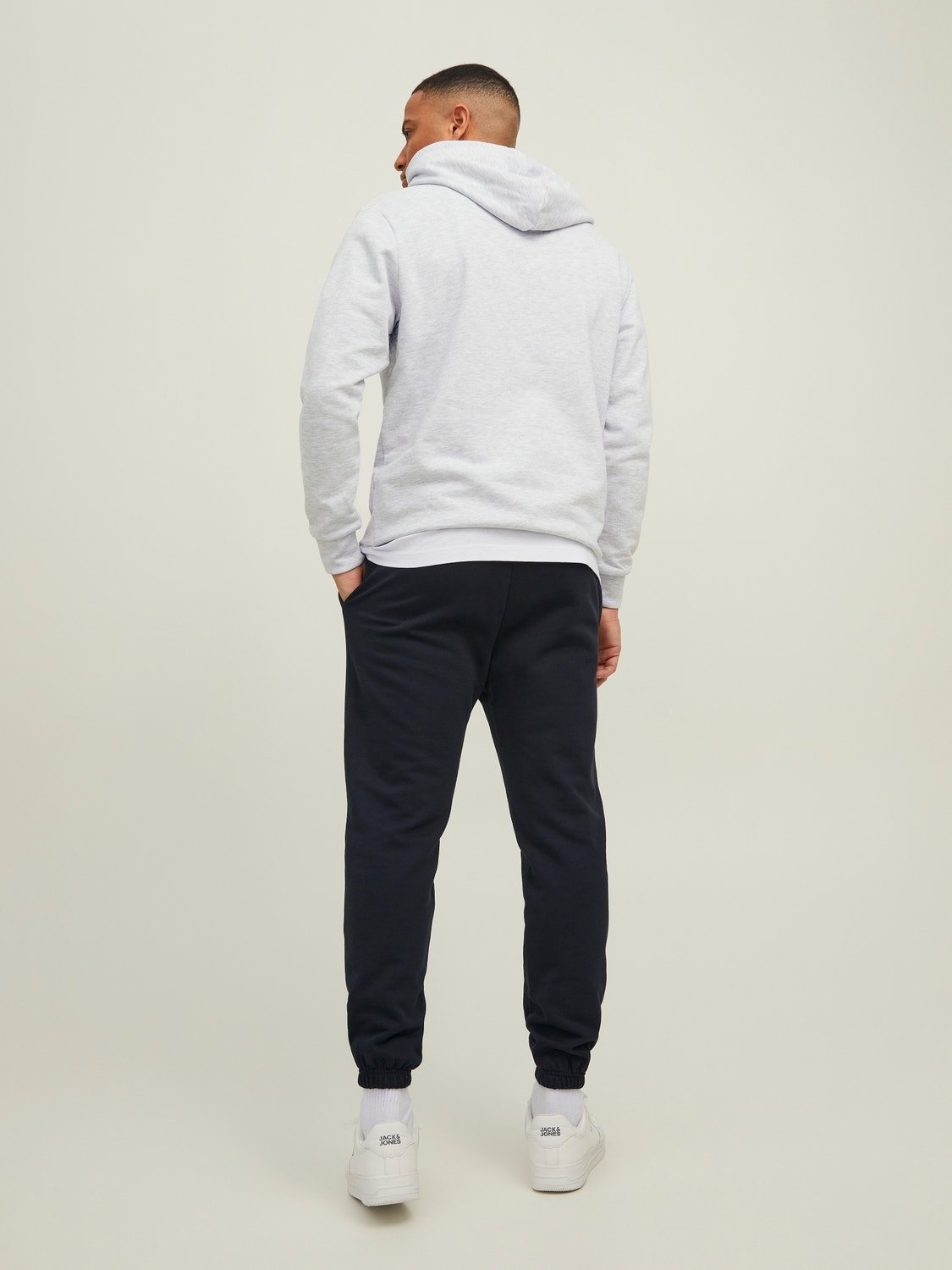 Jack & Jones Plain Hoodie -White Melange - 12219176