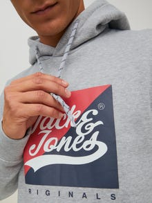 Jack & Jones Logo Hættetrøje -Light Grey Melange - 12219571