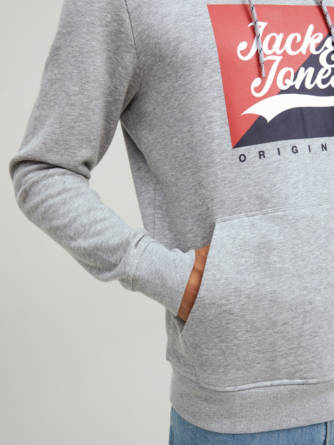 Jack & Jones Logo Hættetrøje -Light Grey Melange - 12219571