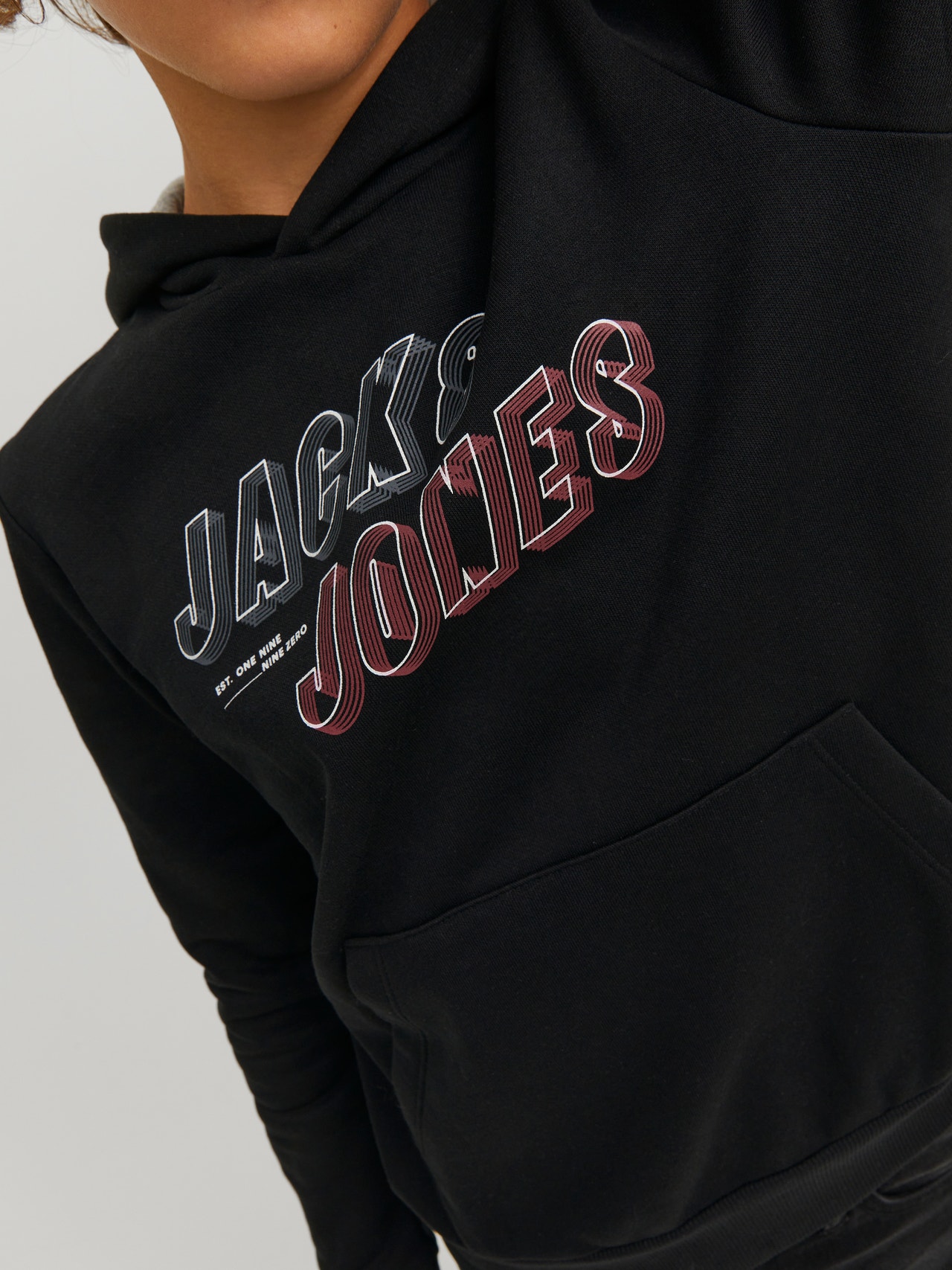 Jack & Jones Logo Hoodie For boys -Black - 12219582