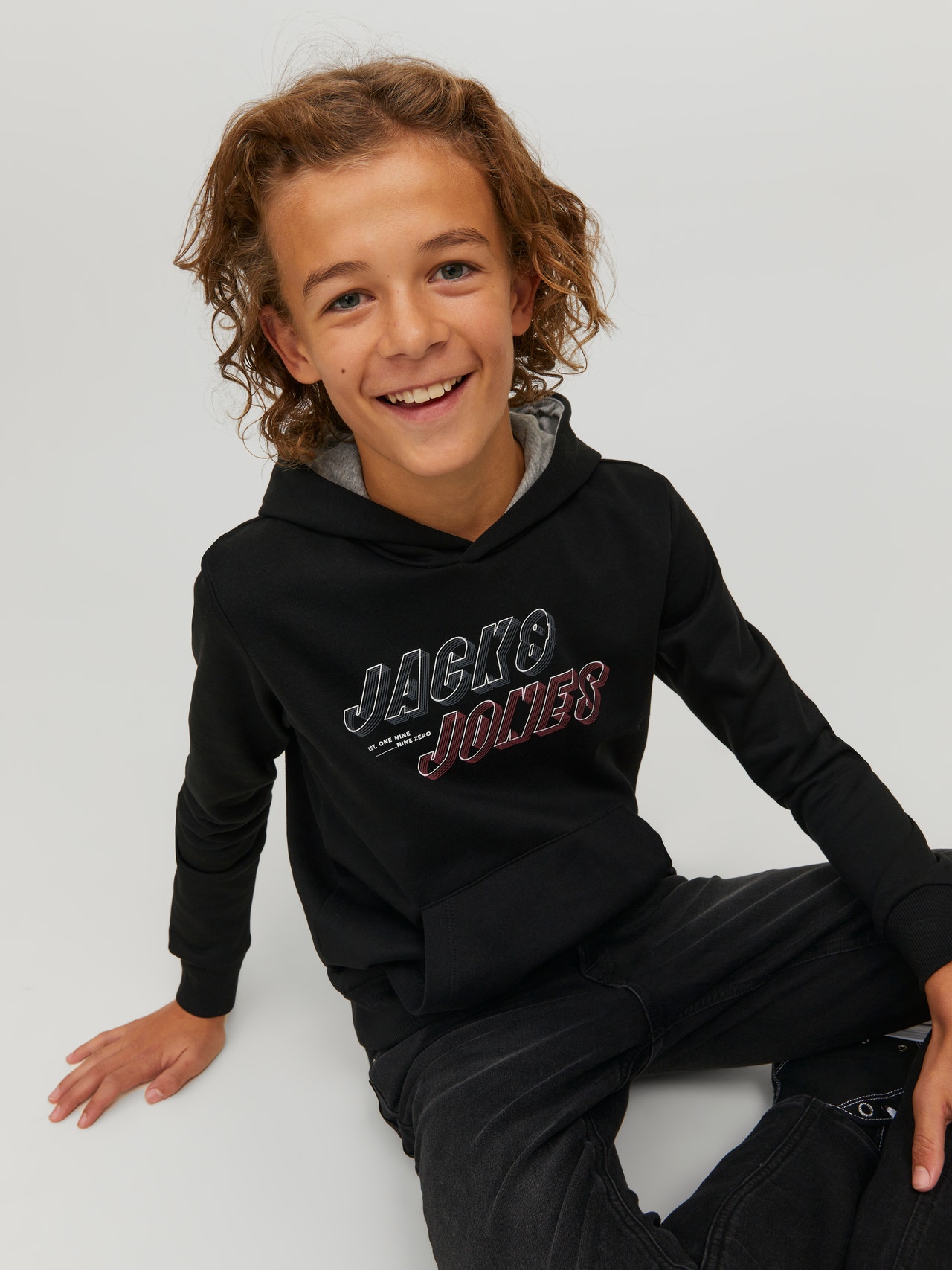 Jack & Jones Logo Hoodie For boys -Black - 12219582