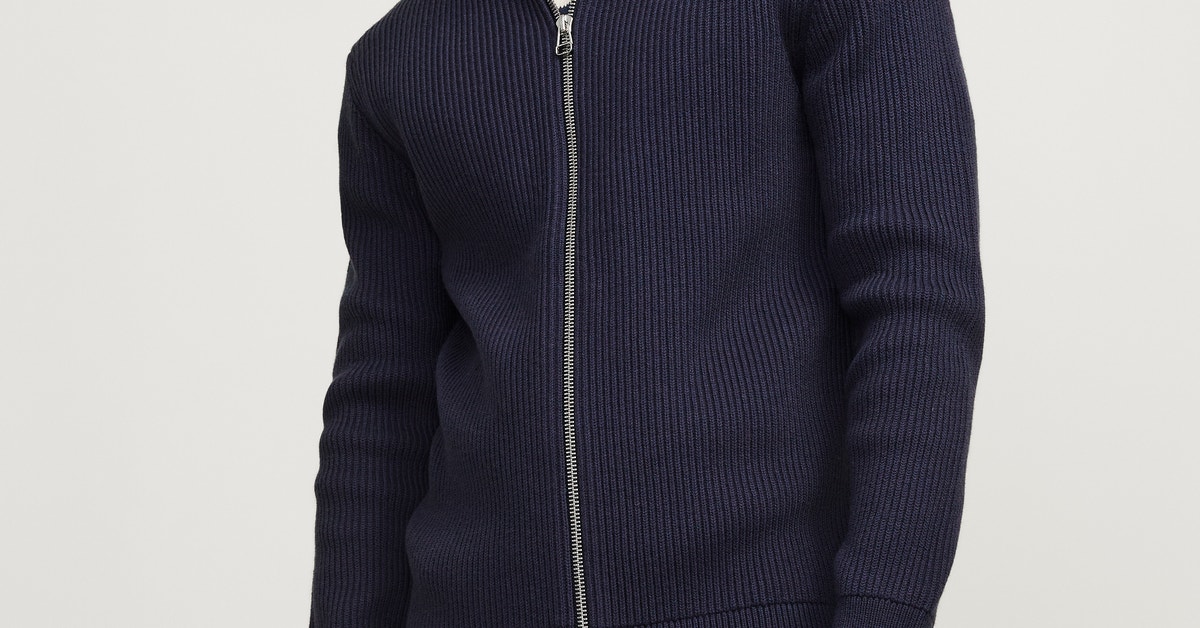RDD Einfarbig Strickpullover mit Reißverschluss | Dunkelblau 