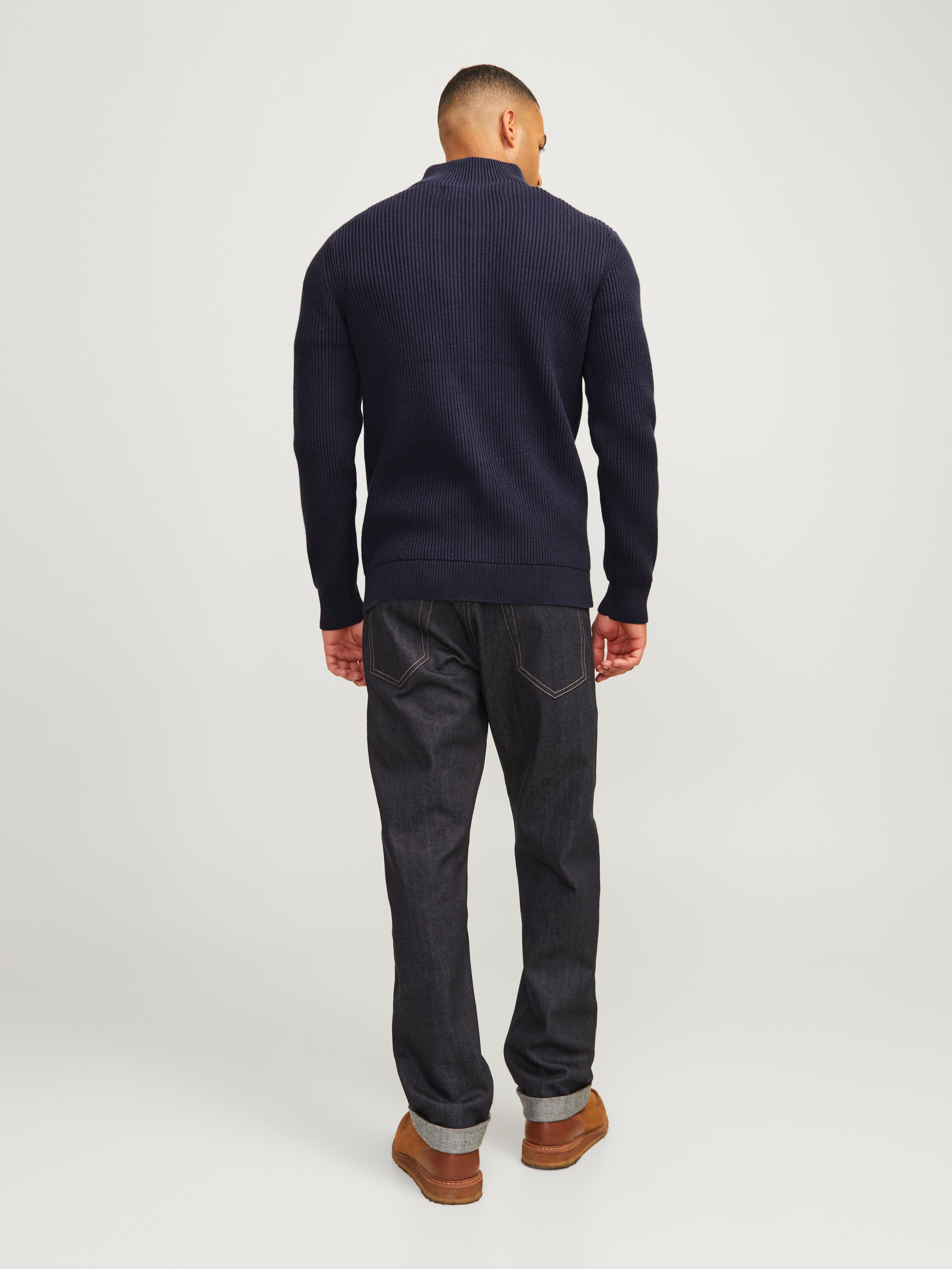 RDD Einfarbig Strickpullover mit Reißverschluss | Dunkelblau 