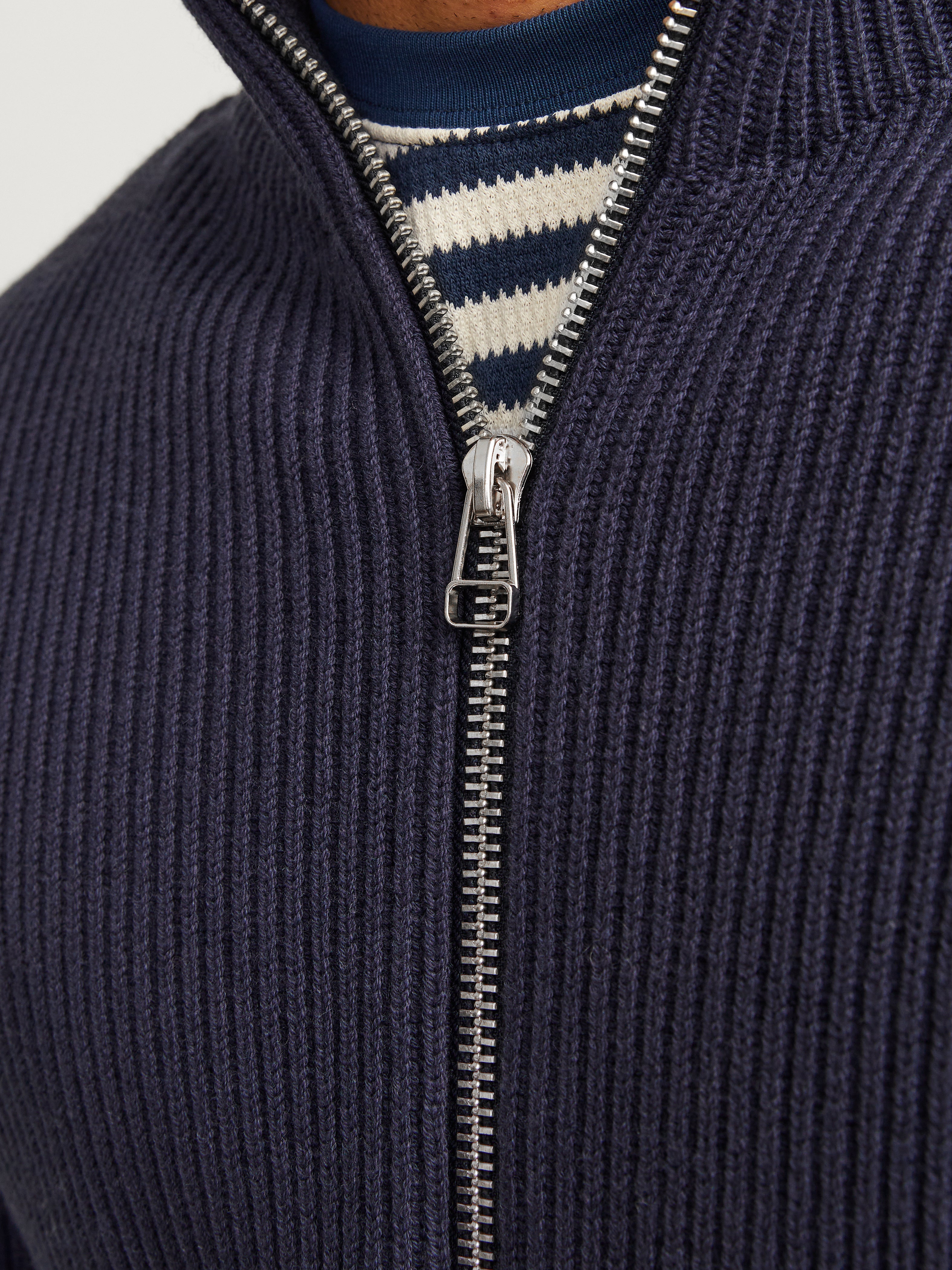 RDD Einfarbig Strickpullover mit Reißverschluss | Dunkelblau 