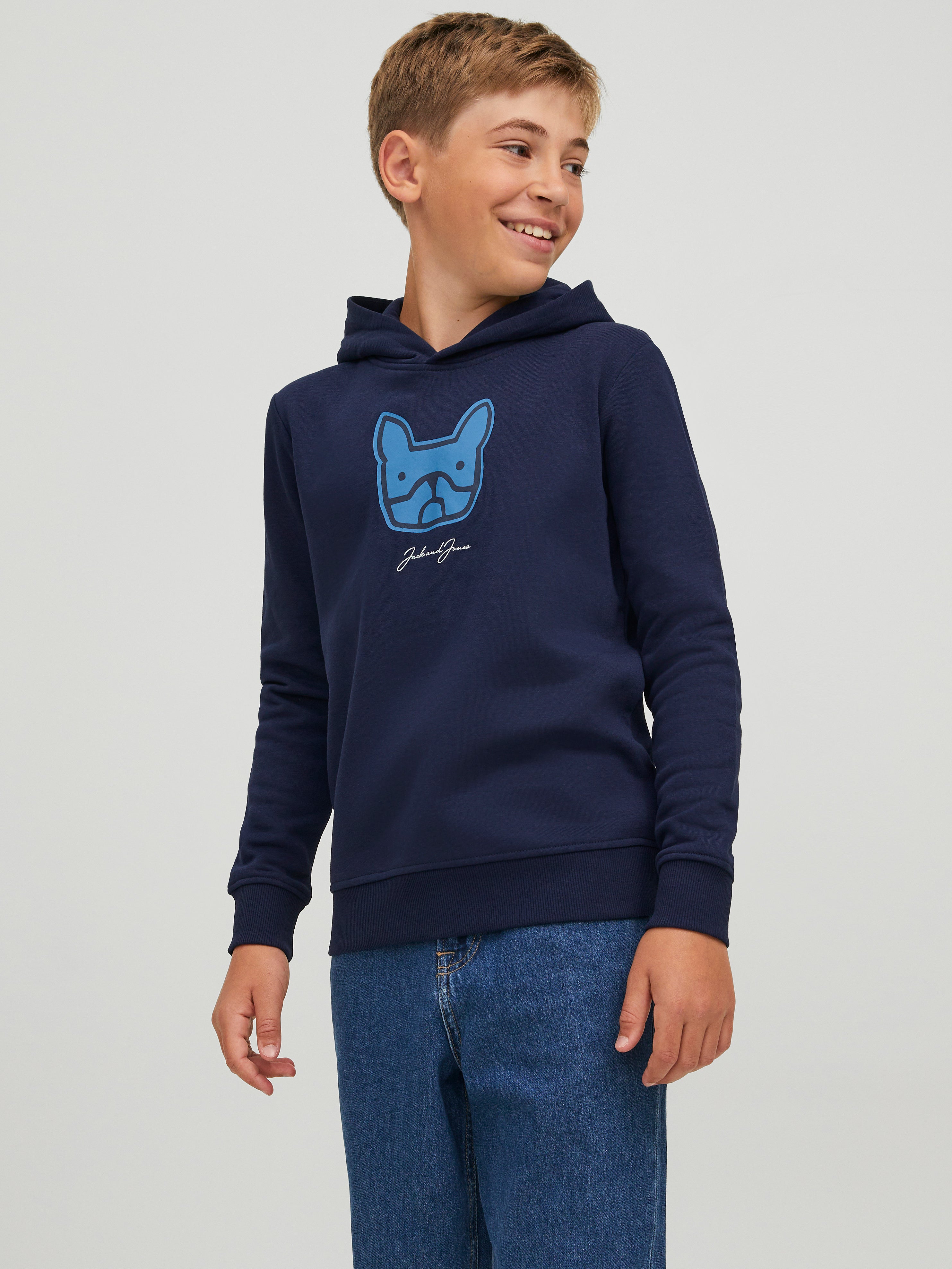 Jack & Jones Garçon Vêtements Pulls & Gilets Pulls Sweatshirts Pour Garçons Avec Logo Bouledogue Sweat À Capuche Men blue 