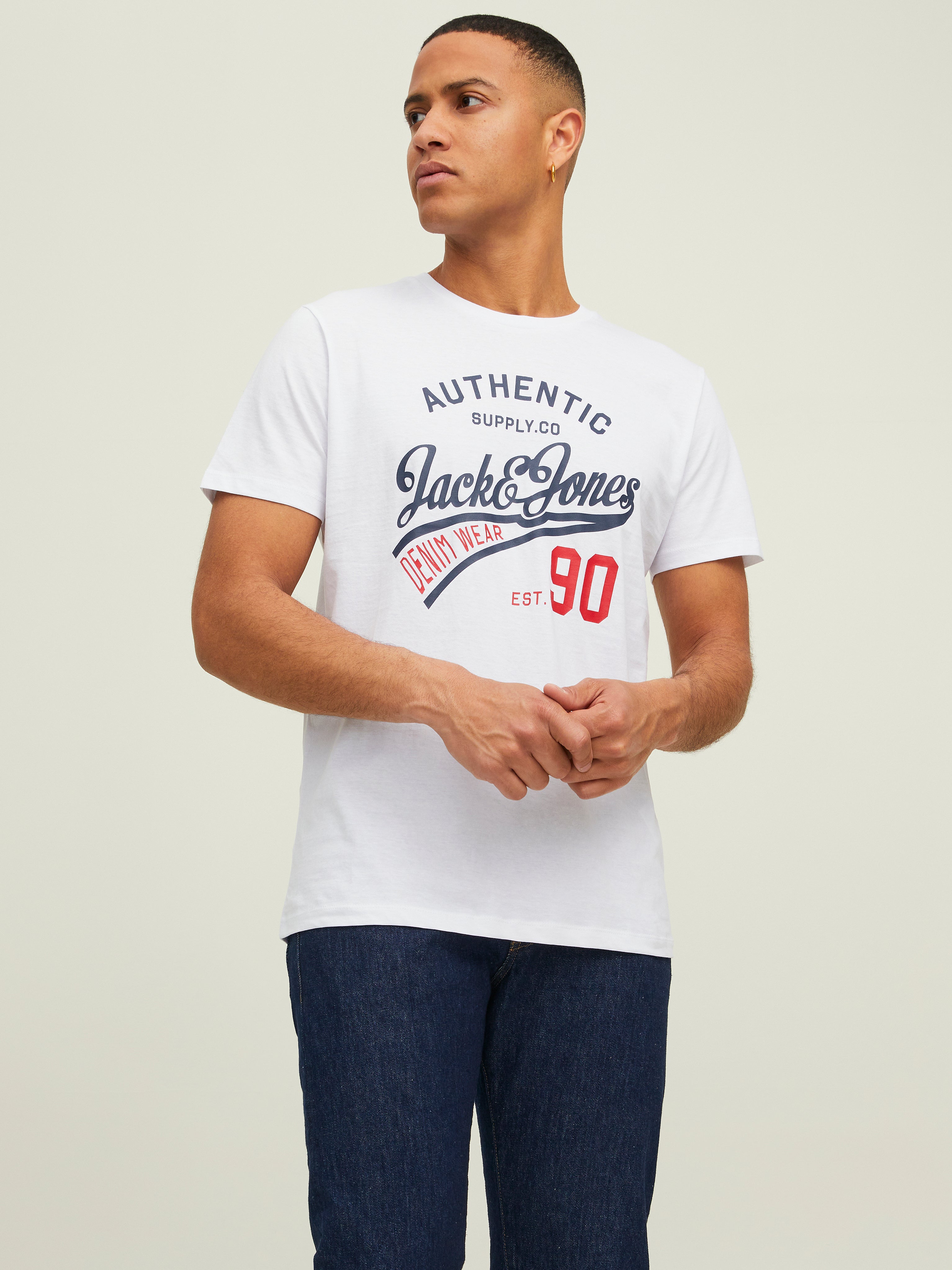 Jack & Jones Originals ringer t-shirt with small chest logo in white