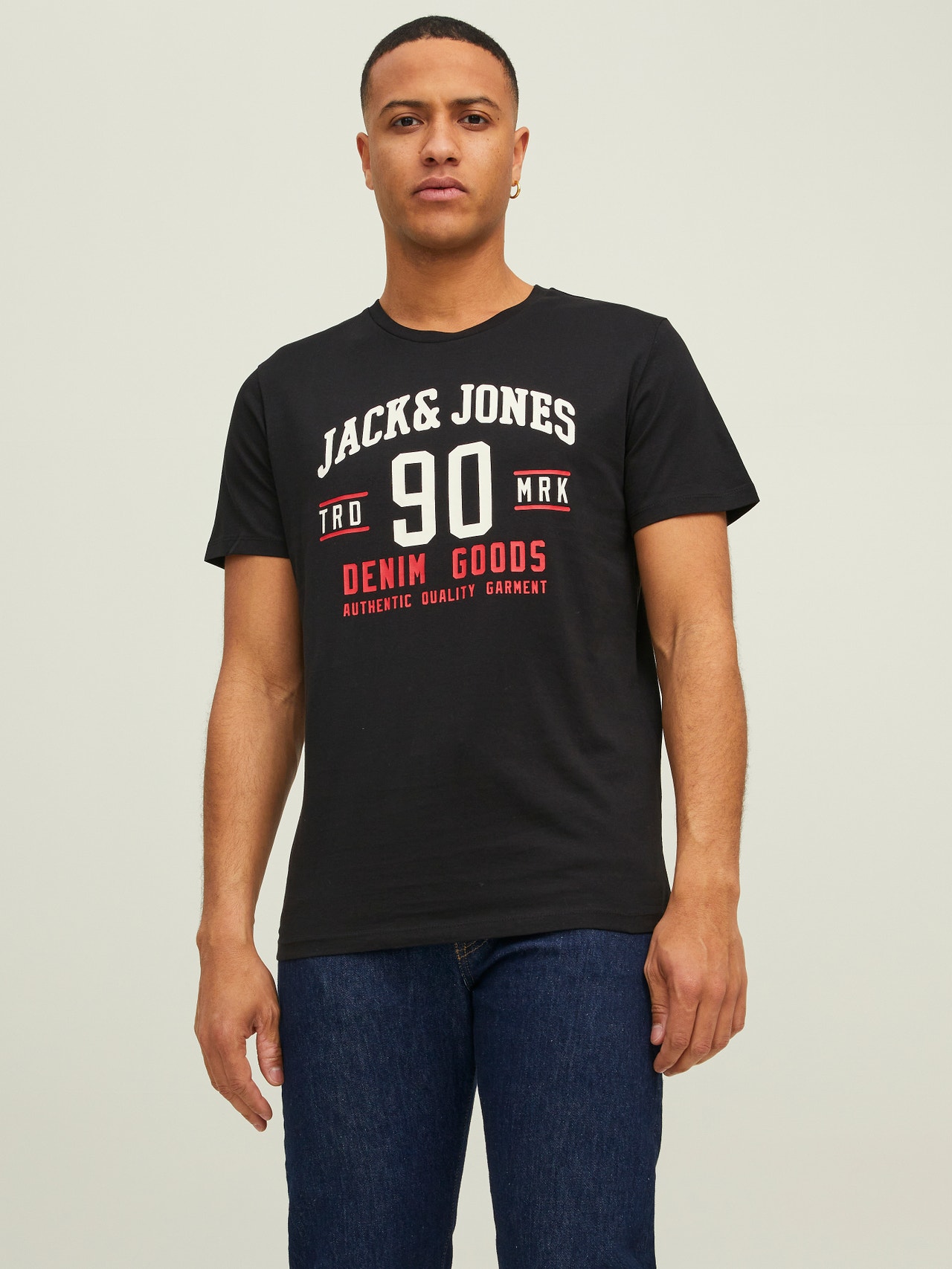Jack & Jones 3-balení Logo Kruhový výstřih Tričko -Black - 12221269