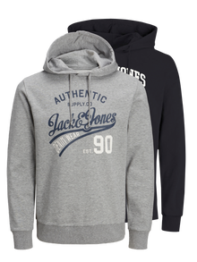 Jack & Jones 2-pak Logo Hættetrøje -Light Grey Melange - 12221273