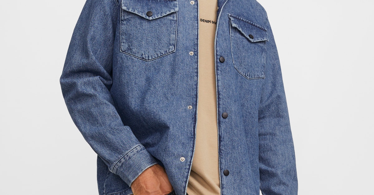 Jack & Jones oversized heavy denim overshirt in washed blue