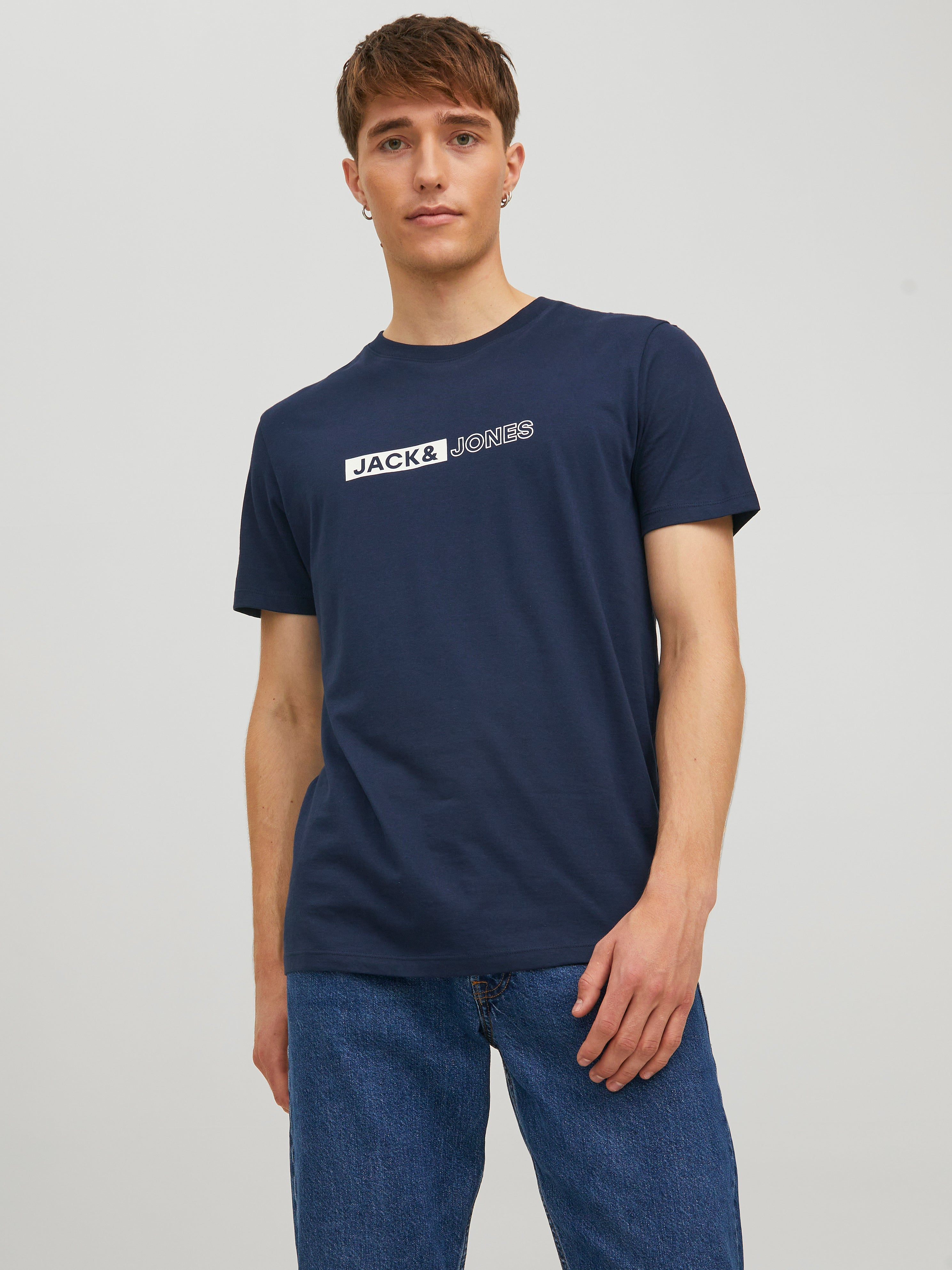 Jack & Jones ELOGO SS O NECK - Print T-shirt - mountain view/dark green