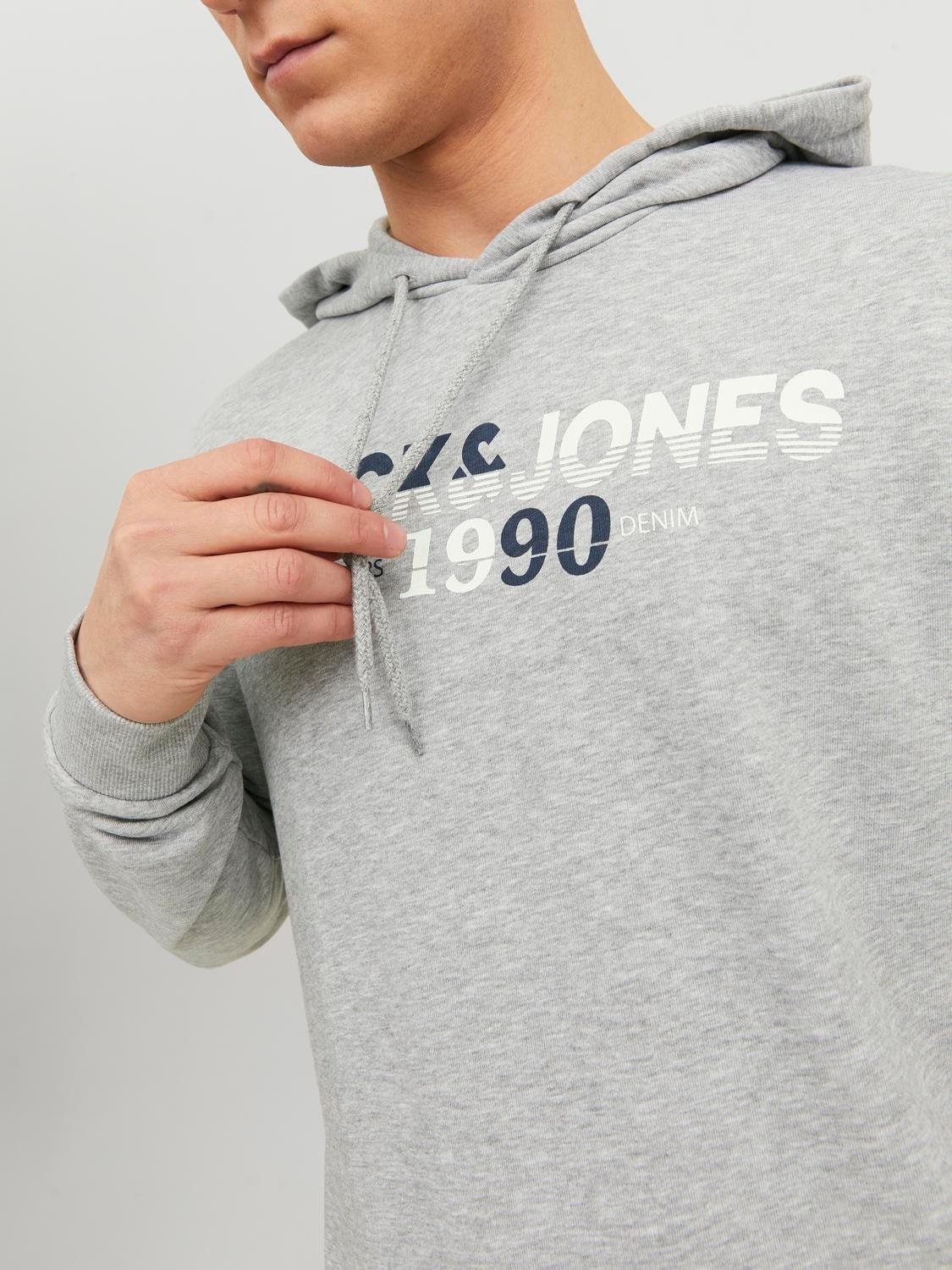 Jack & Jones Hoodie Logo -Light Grey Melange - 12222892