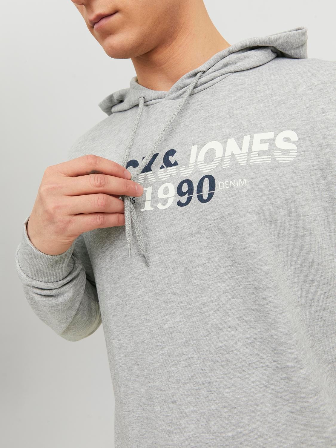 Jack & Jones Logo Hoodie -Light Grey Melange - 12222892