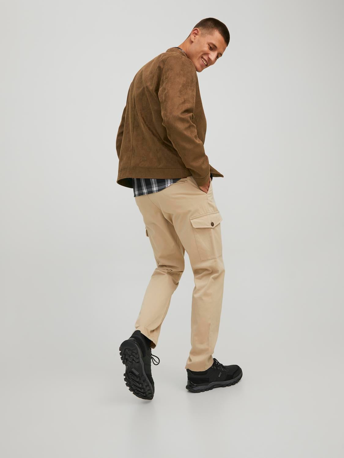 Leather jacket deals khaki pants