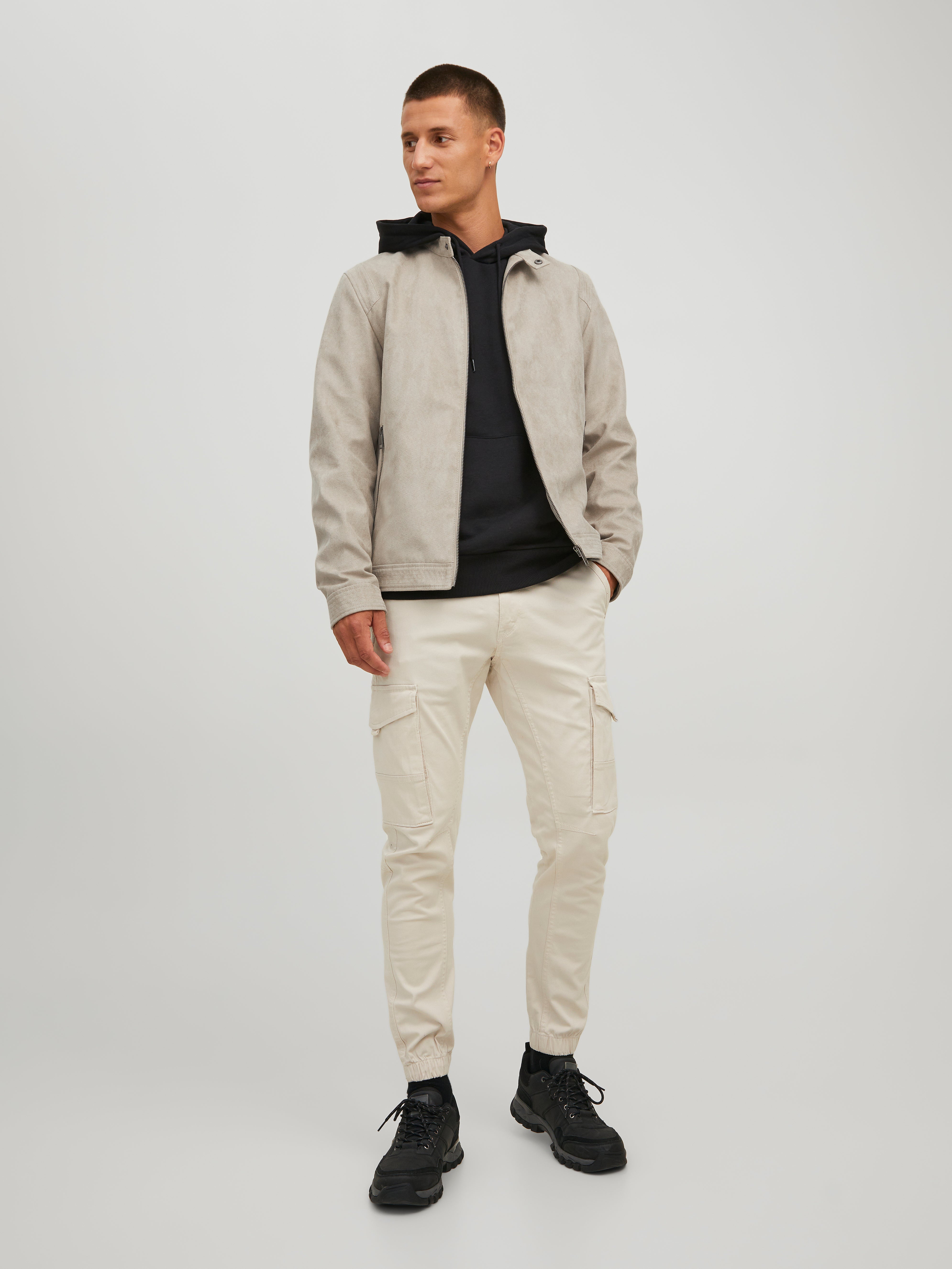 Grey jacket with white cheap strings