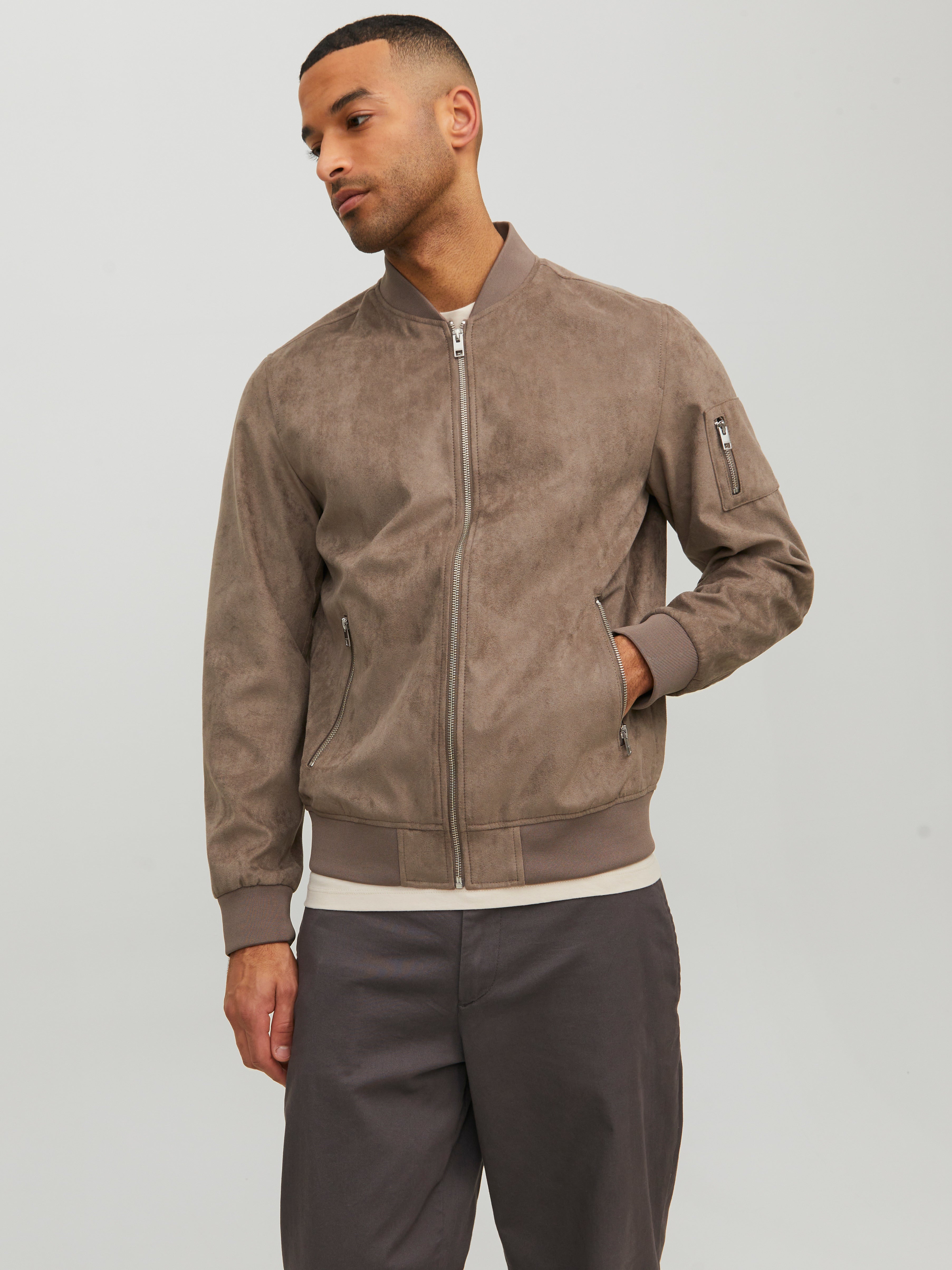 Men faux suede outlet ribbed bomber jacket