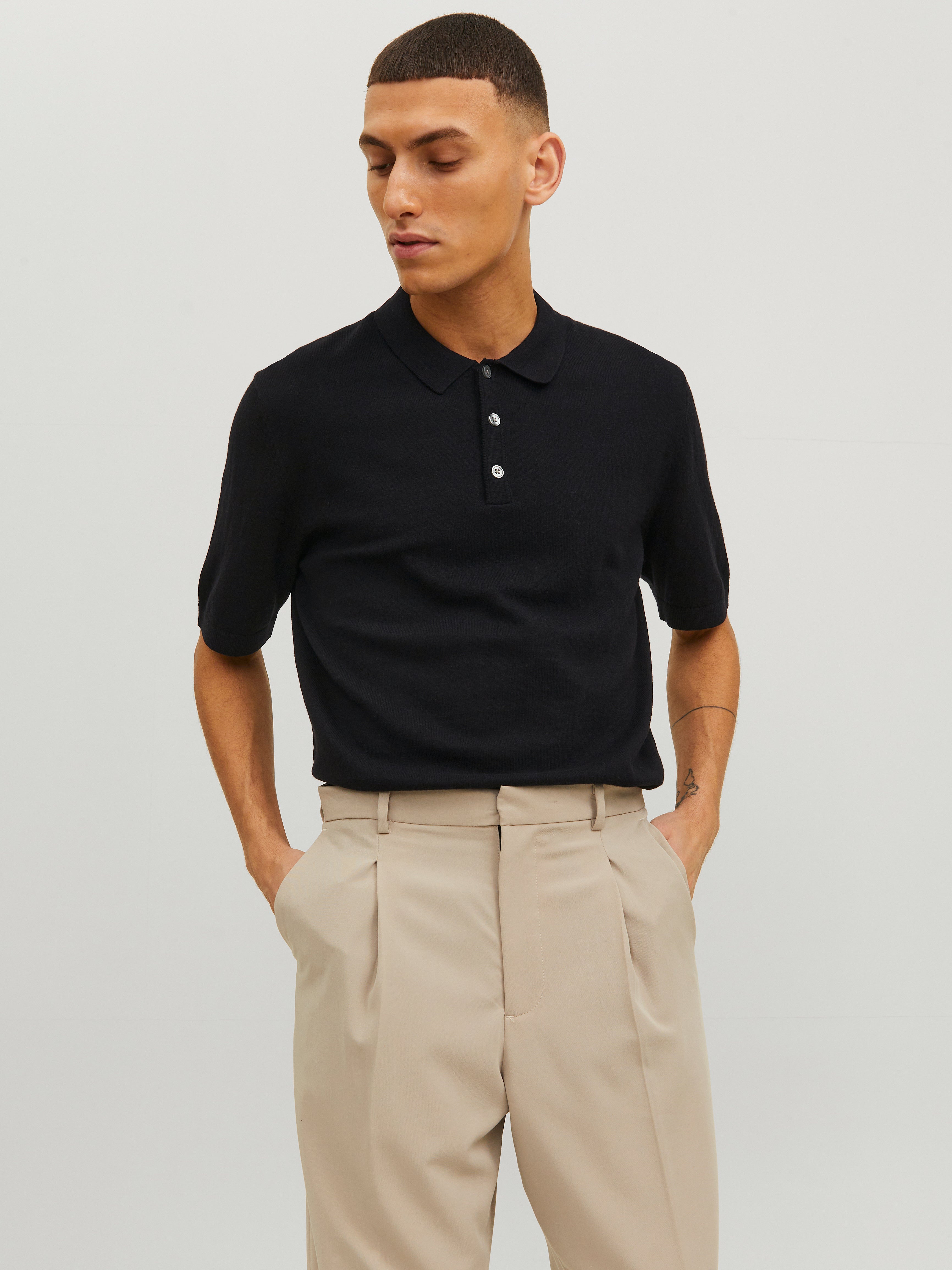 Black polo and khaki hot sale pants