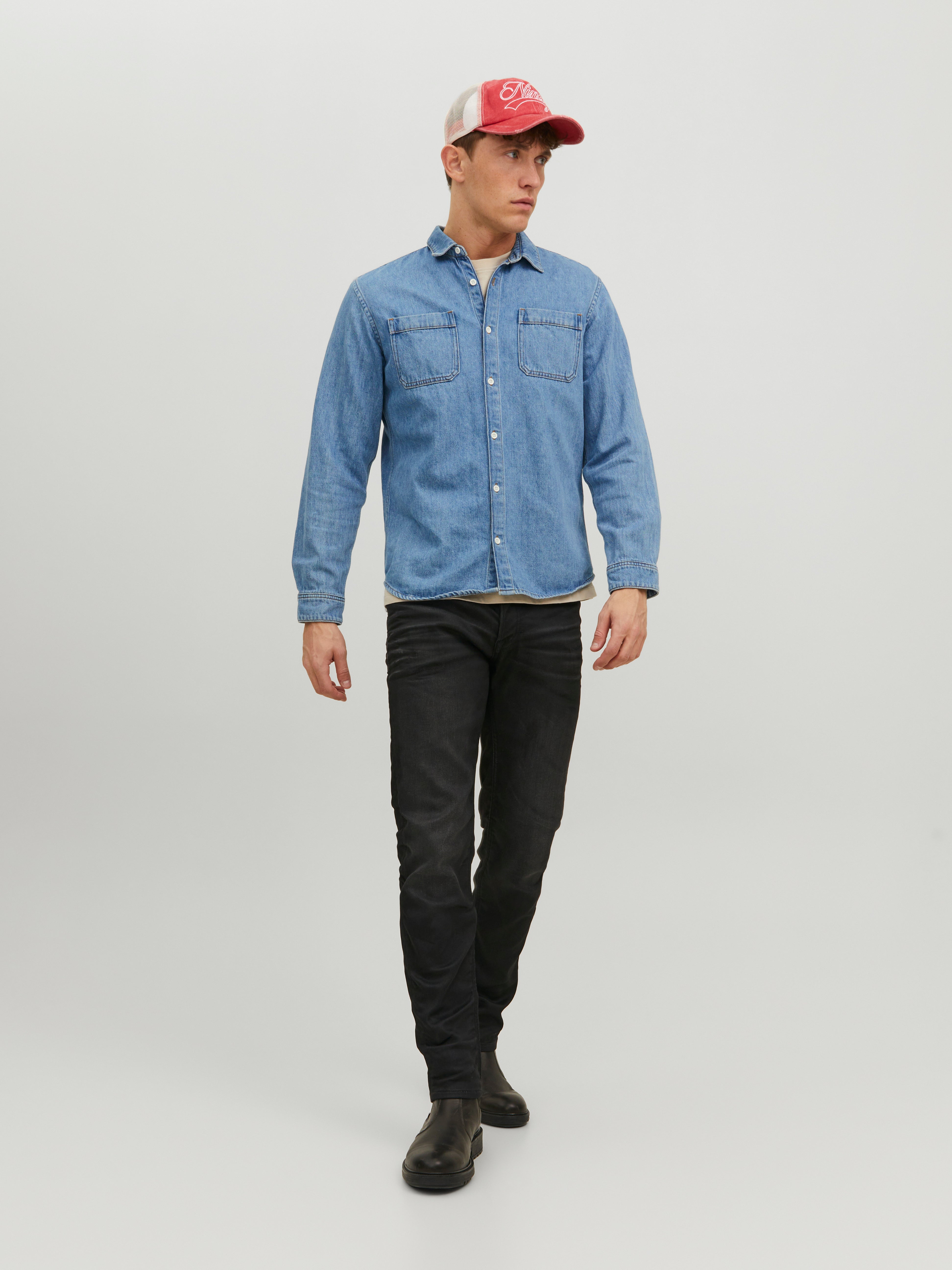 Buy Men Blue Denim Printed Full Sleeves Shirt online | Jack & Jones