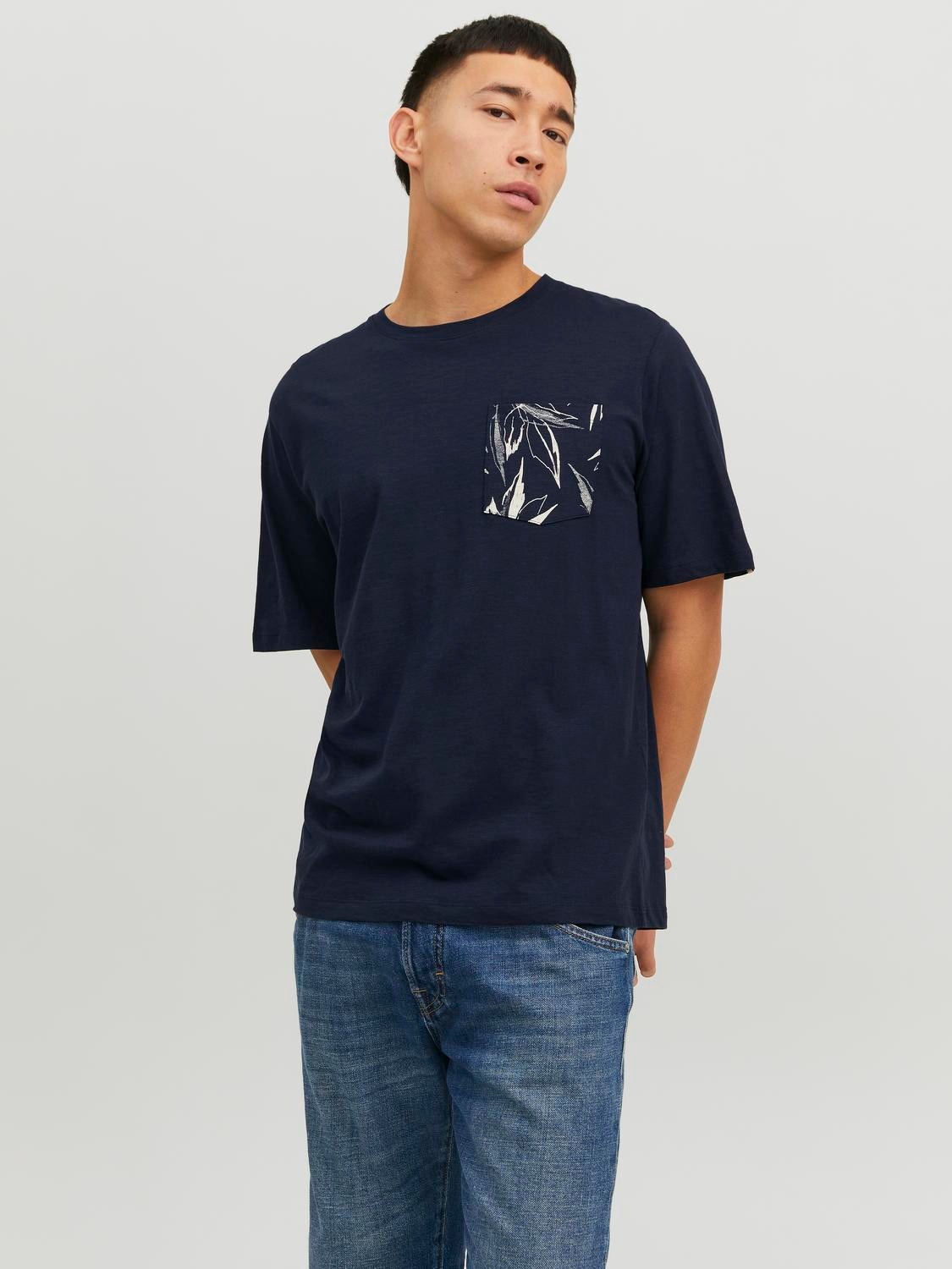 Tropical Crew neck T-shirt, Dark Blue