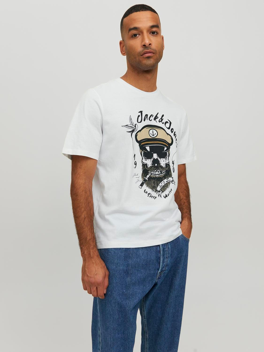 Jack & Jones Printed Crew neck T-shirt -Bright White - 12227779