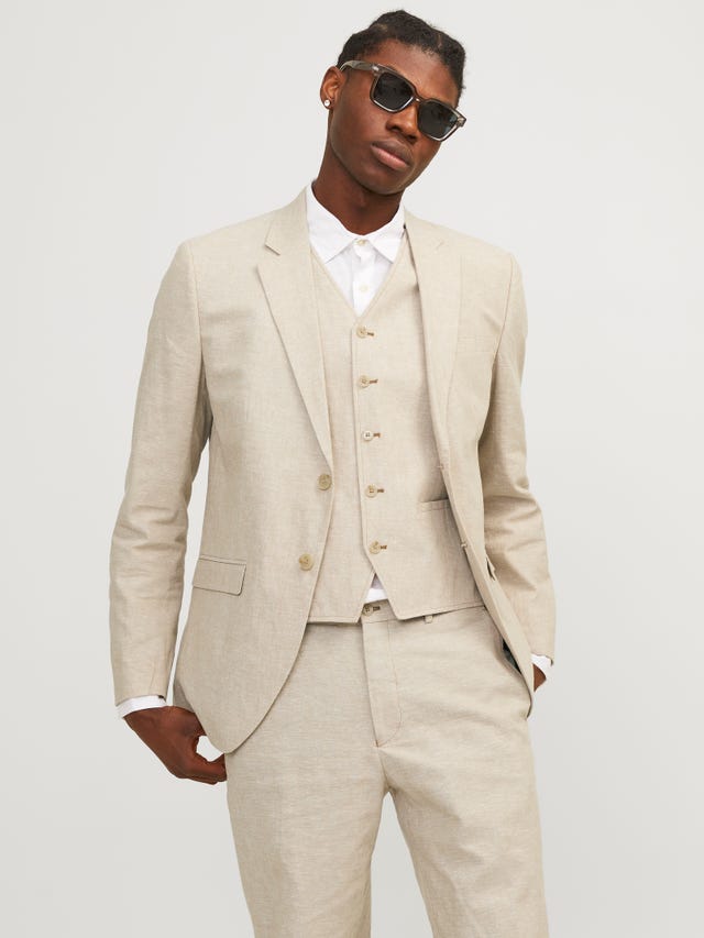 JACK & JONES Jprriviera Linen Waistcoat voor heren, beige, 50 JACK & JONES Jprriviera Linen Waistcoat voor heren, beige, 50