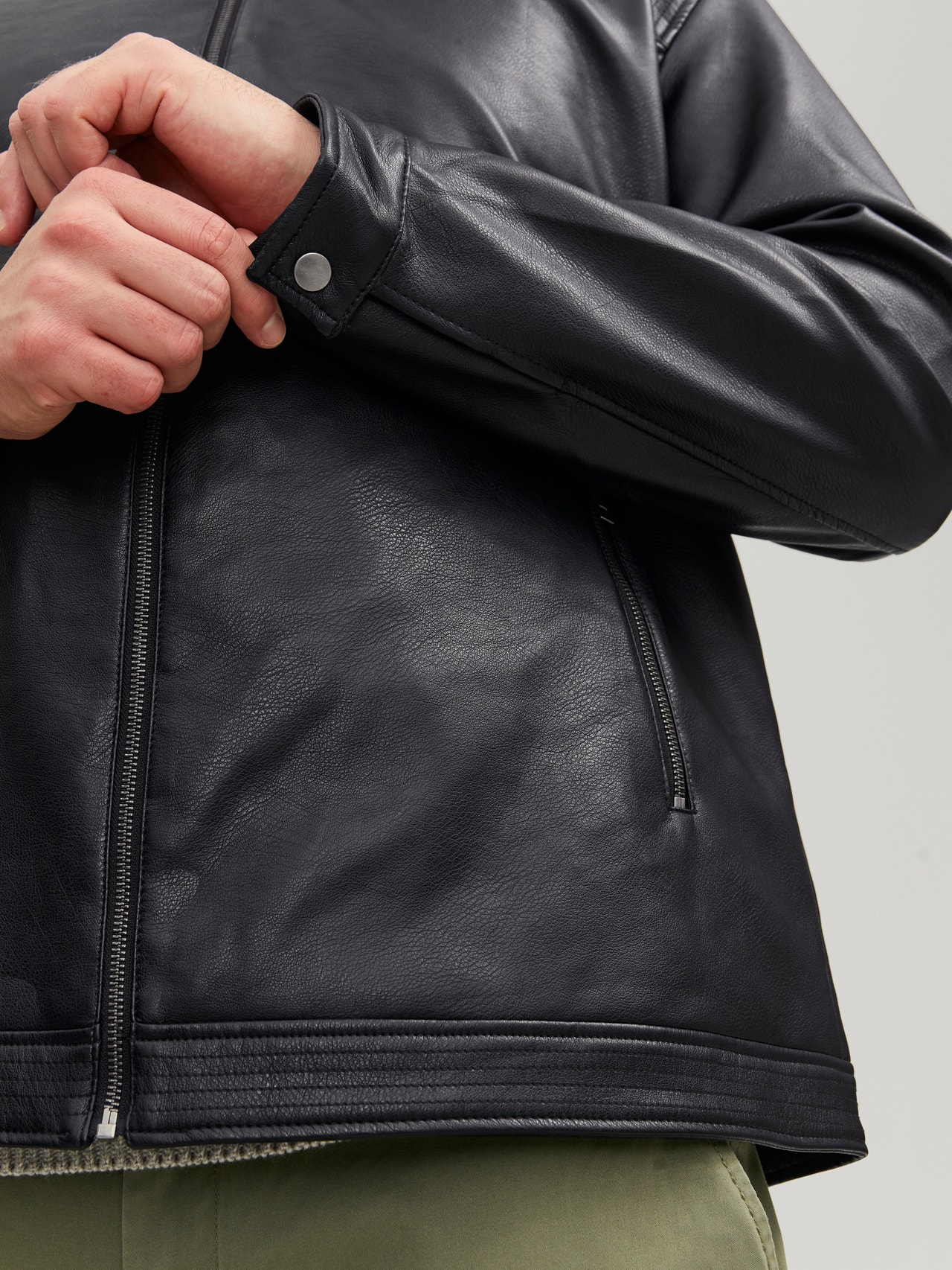 Jack & Jones Plus Size Leather look biker jacket -Black - 12230055