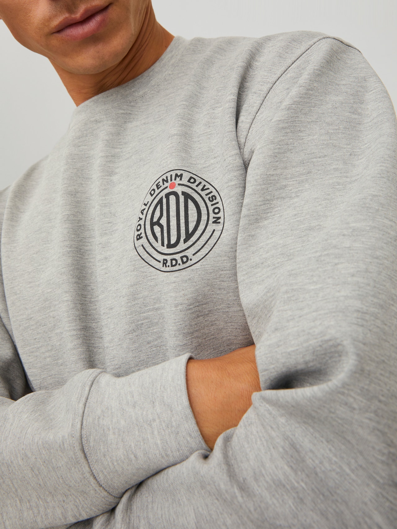 Jack & Jones RDD Logotyp Crewneck tröja -Light Grey Melange - 12230356