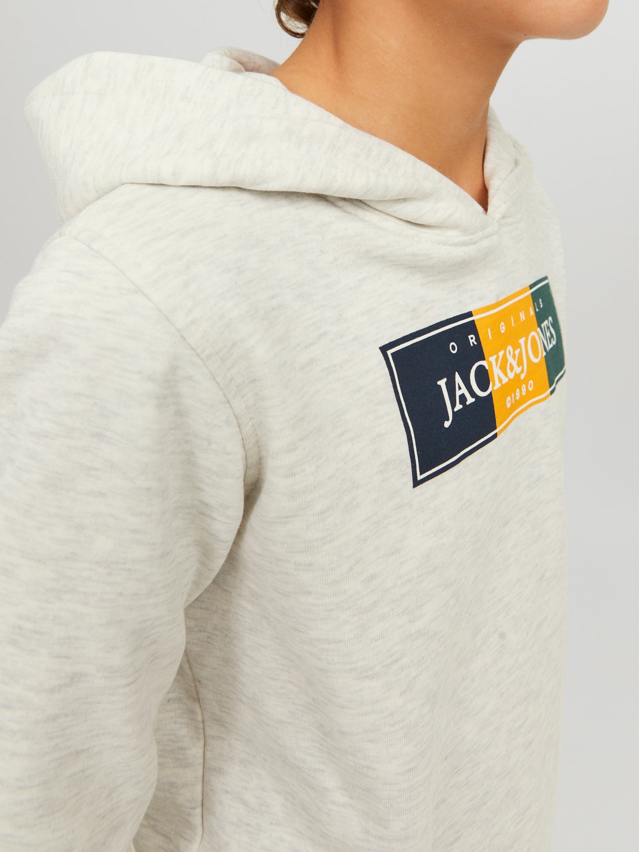 Jack & Jones Logo Hoodie For boys -White Melange - 12230398