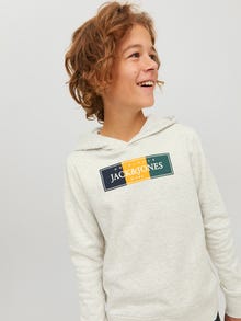 Jack & Jones Logo Hoodie For boys -White Melange - 12230398