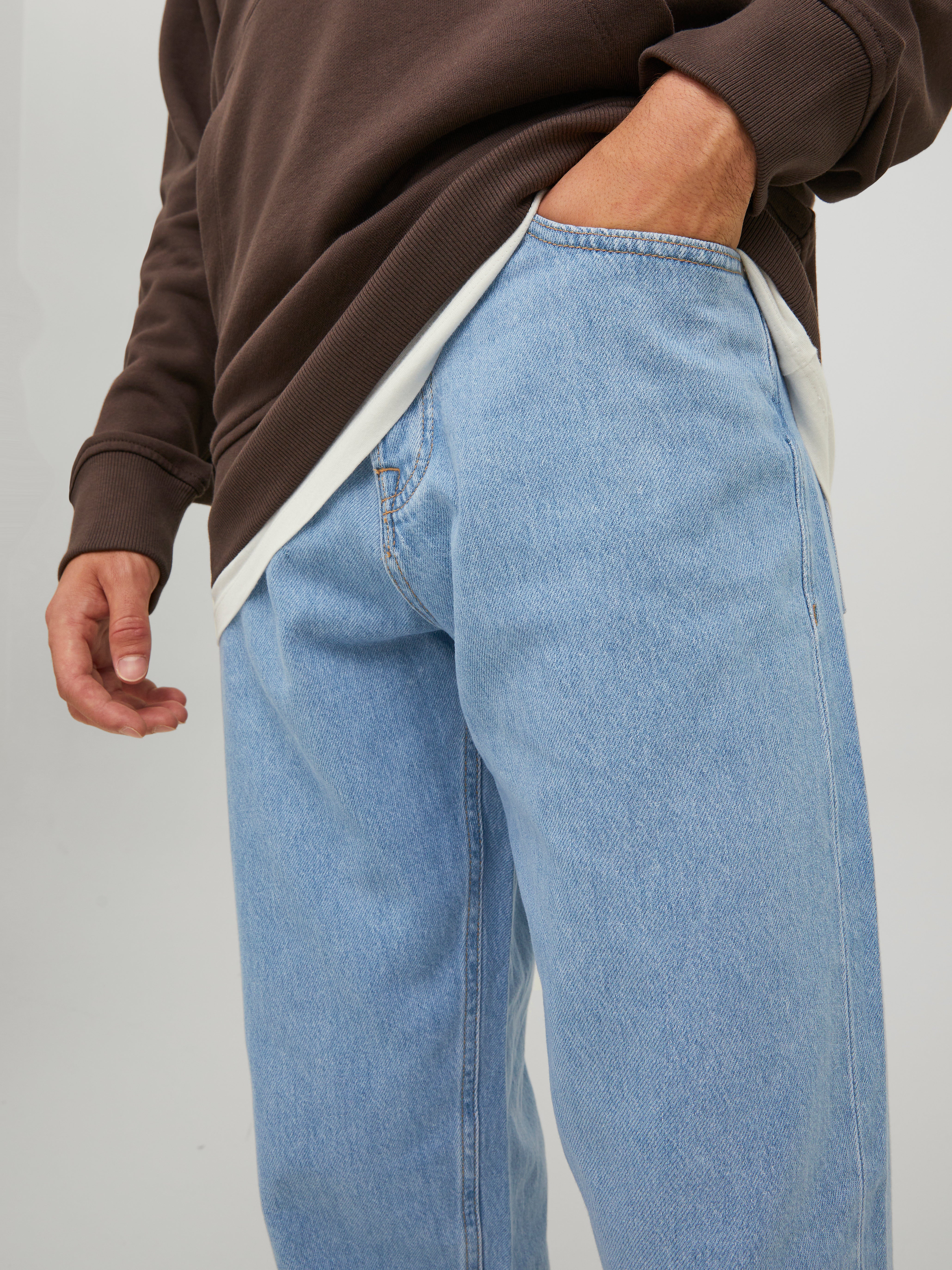 Vaqueros Jack & Jones JJIEDDIE Corte Loose Fit Hombre - Algodón 100%, Stonewash Gris, Cintura Alta, 5 Bolsillos
